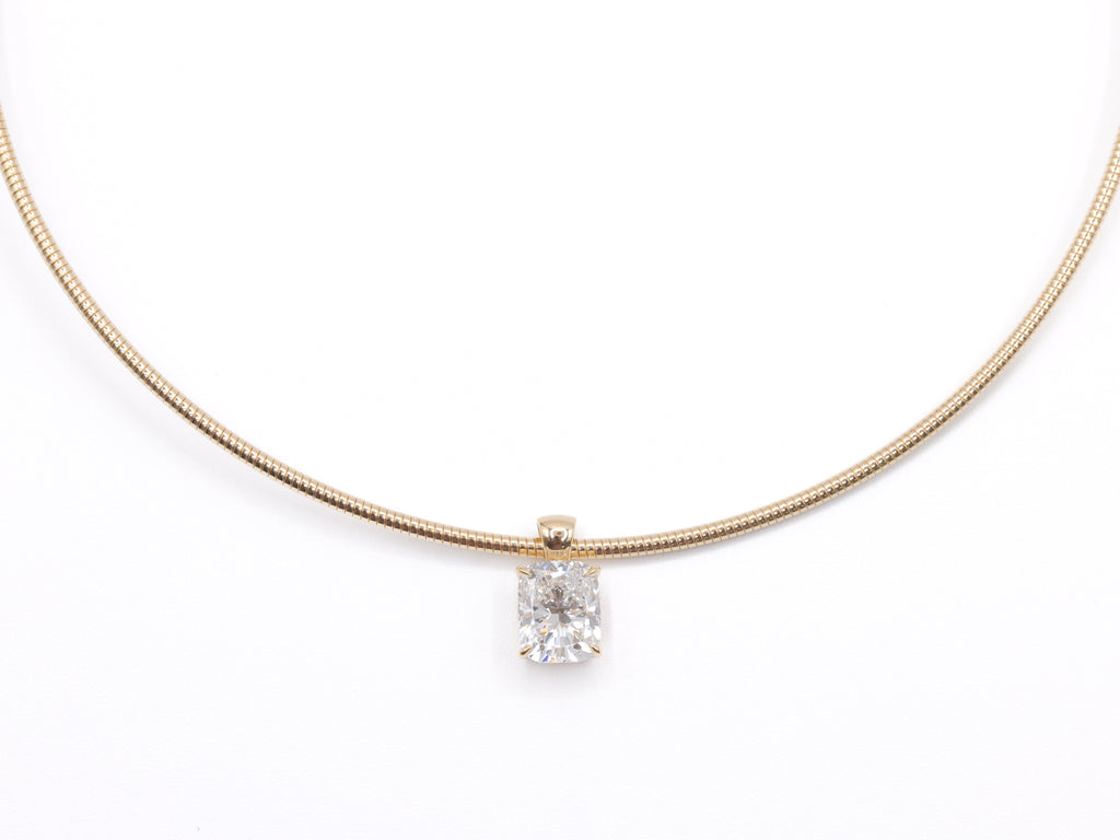 14K Yellow Gold Lab Cushion Diamond Solitaire Pendant 9.9ct N-311CU