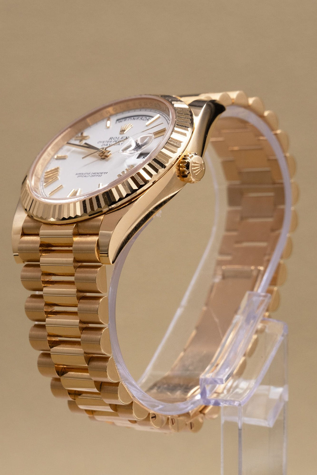 Rolex Day-Date 40 White Bevelled Roman Dial on President 228238 Complete 2025