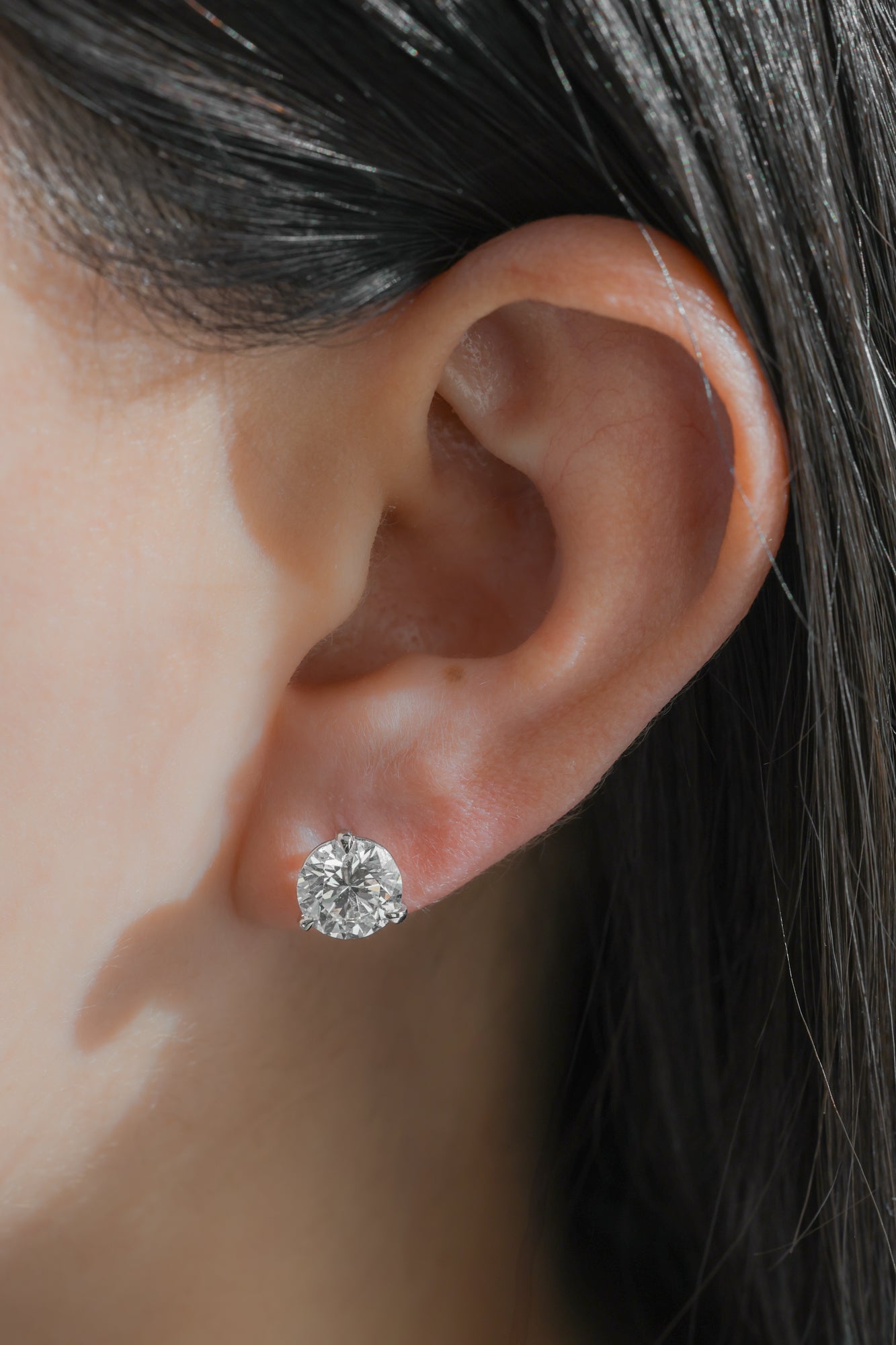 Natural Diamond Round Stud Earrings in Sterling Silver 3ct E-807AS