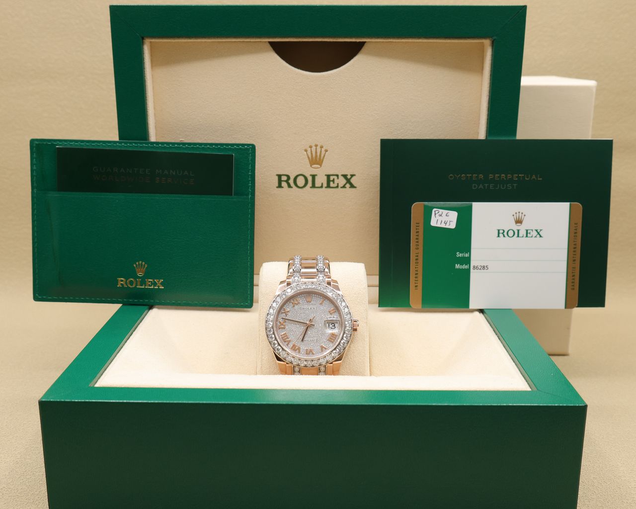 Rolex Datejust Pearlmaster 39 Diamond Paved Roman Dial on Pearlmaster 86285 Complete 2018