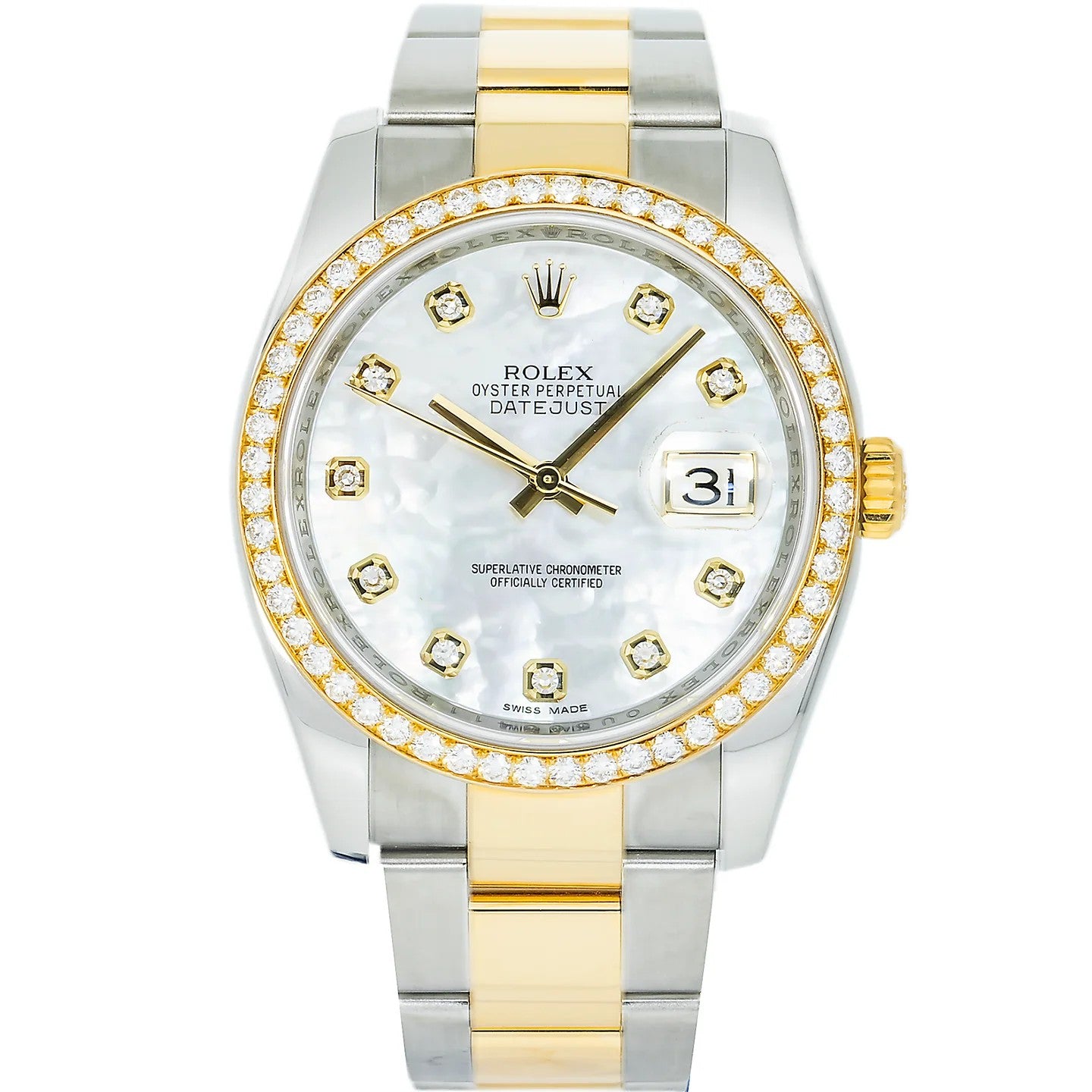 Rolex Datejust 36 Mother of Pearl Diamond Dial on Oyster 116243 Complete 2016