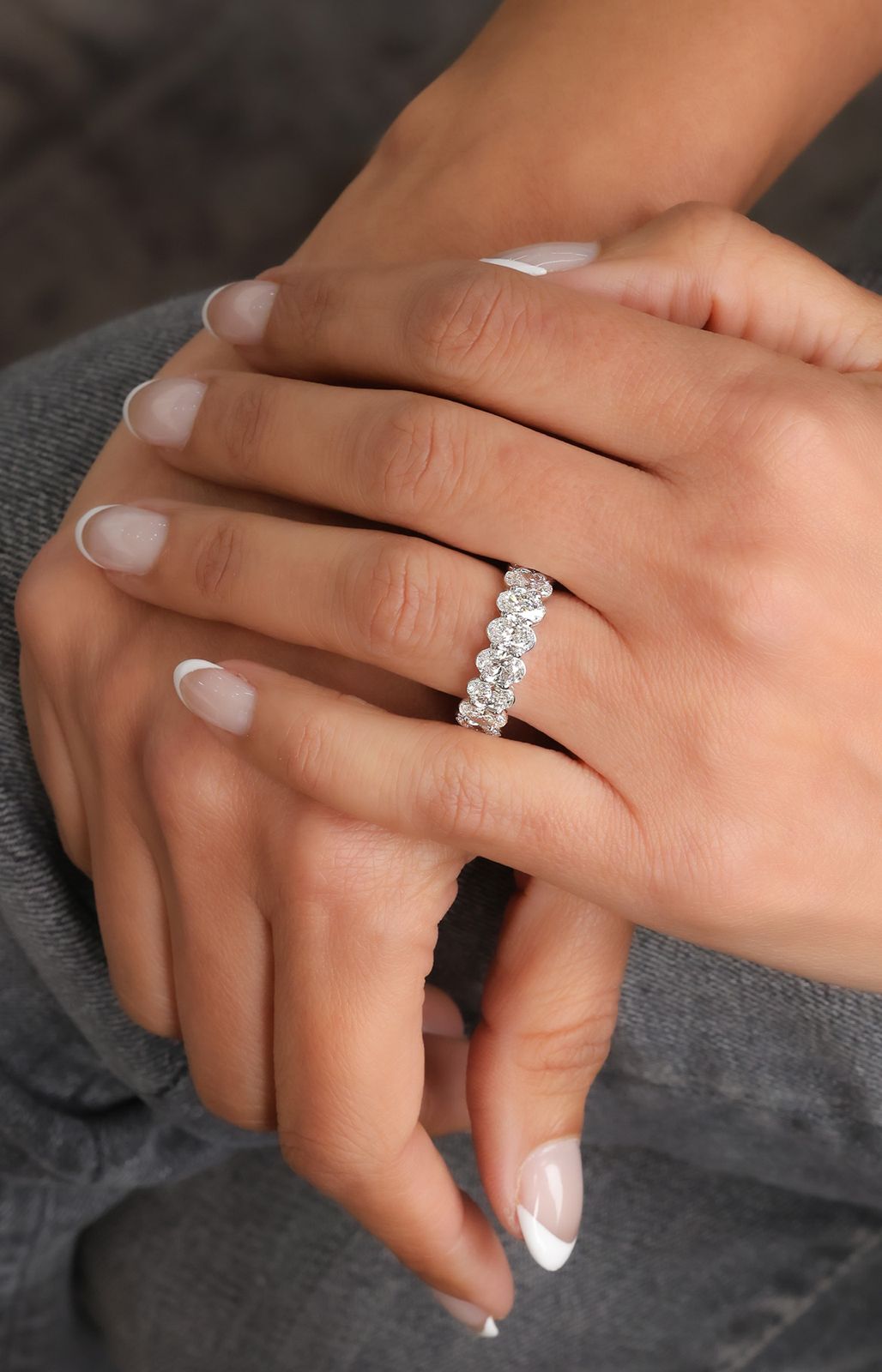 Oval Gemstone Eternity Band 18KT White Gold 5.54ct R-554OVAL