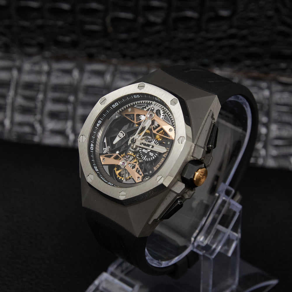 Audemars Piguet Royal Oak Concept Tourbillon Chronograph Openworked Skeleton Dial on Rubber Strap 26612TI.OO.D002CA.01 Complete