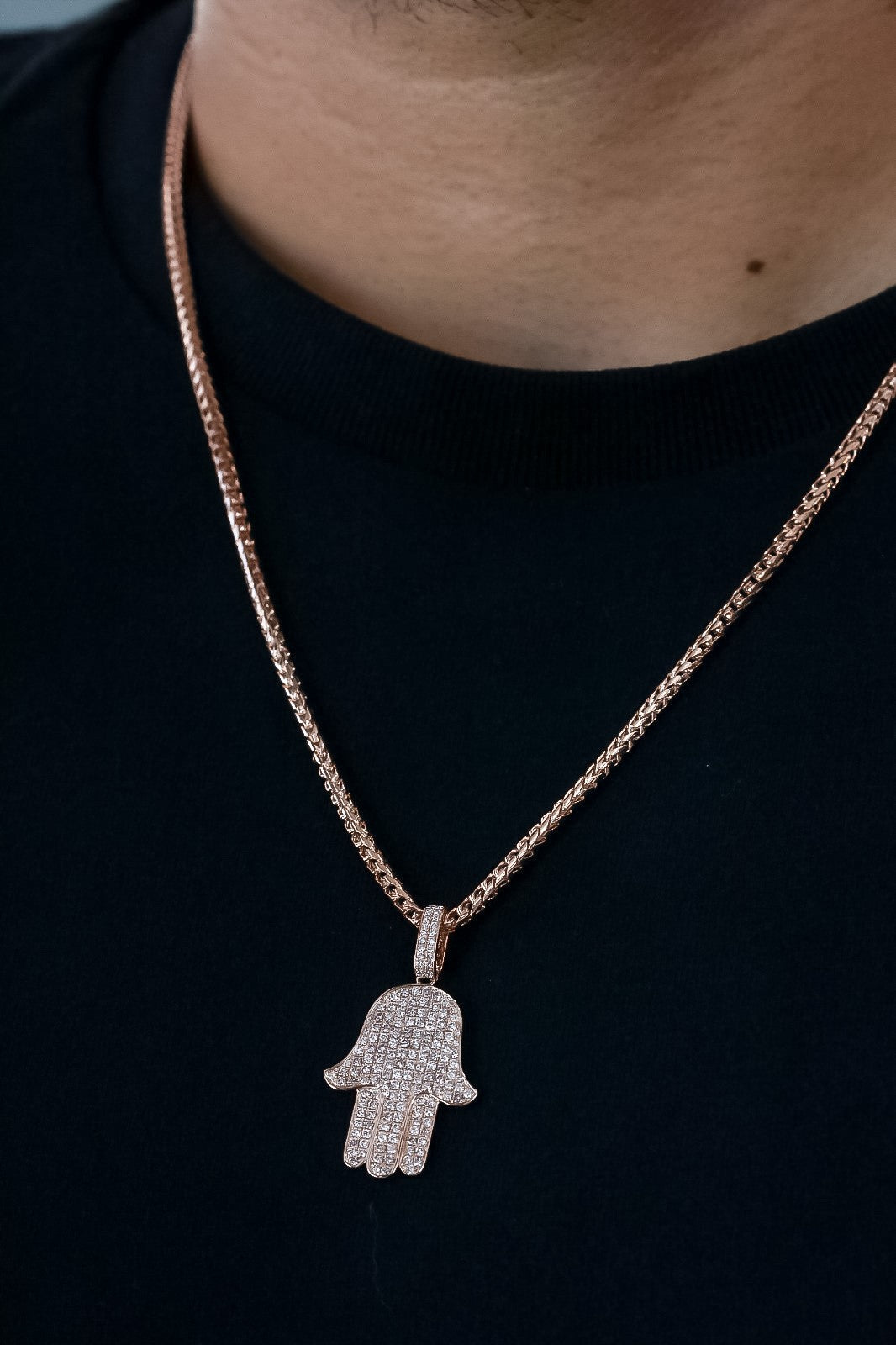 18K Rose Gold Hamsa Diamond Pendant Necklace 7.1ct P-150P