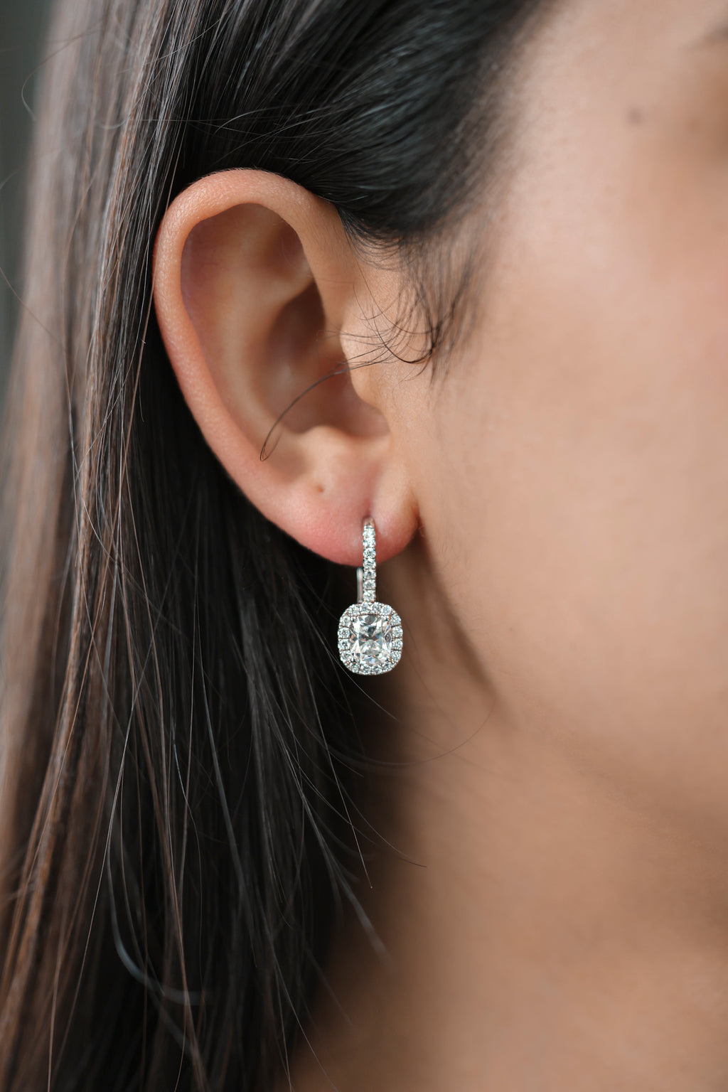 18KT White Gold Cushion Diamond Dangle Earrings 2.63ctw E-203CU