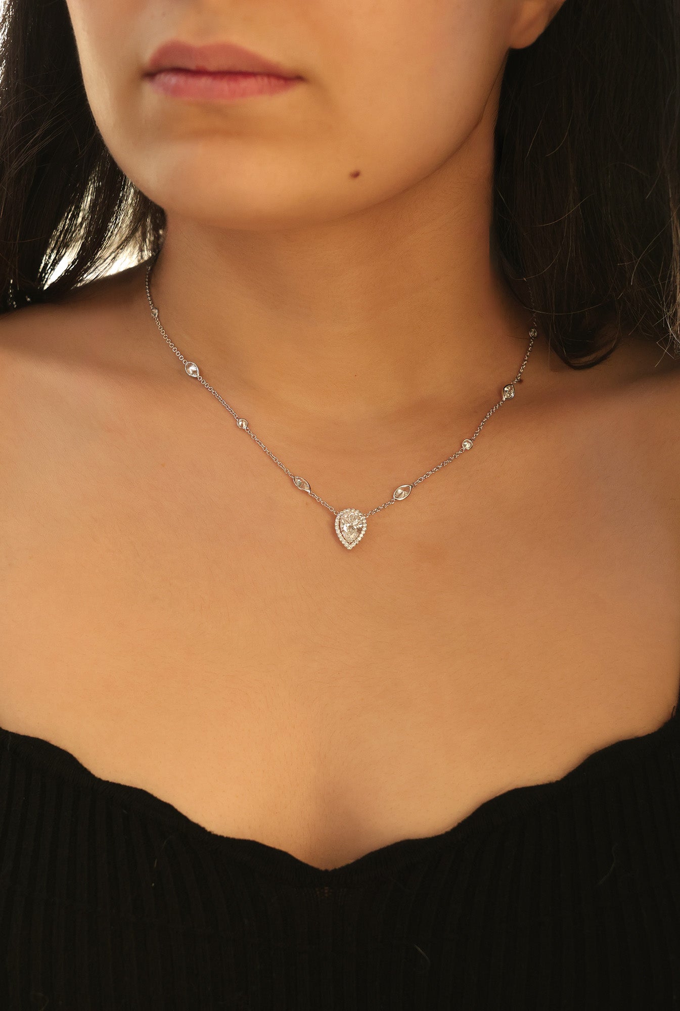 18K White Gold Pear Drop Halo Diamond Pendant 4.8ct N-531PS