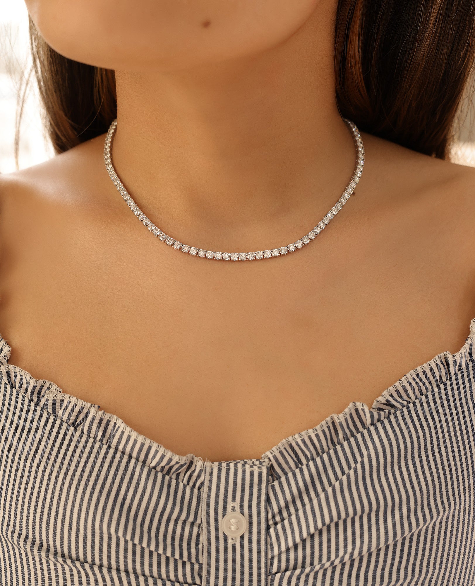 Kourosh 14K White Gold Round Lab Grown Diamond Tennis Necklace 18.9ct N-2013LGD