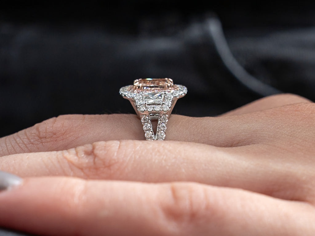 Fancy Pink Cushion Diamond 18KT Two-Tone Halo Ring 3.34ct R-204FBP
