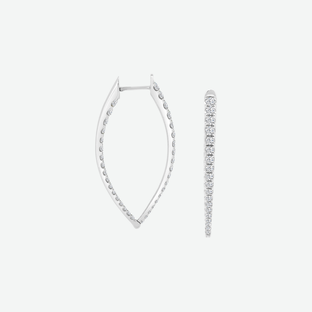 18KT White Gold Round Diamond Marquise Shaped Hoops 1.86ctw E-1862