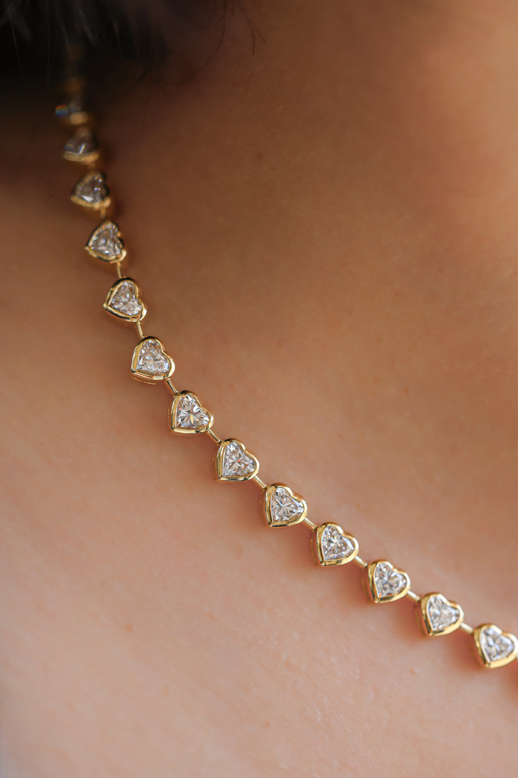 18K Yellow Gold Heart Tennis Natural Diamond Necklace 26.2ct N-1595HS