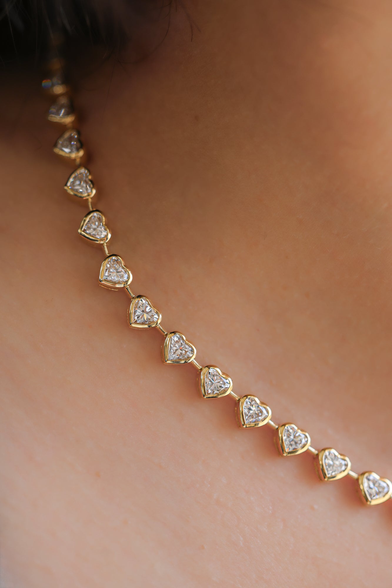 18K Yellow Gold Heart Tennis Natural Diamond Necklace 26.2ct N-1595HS