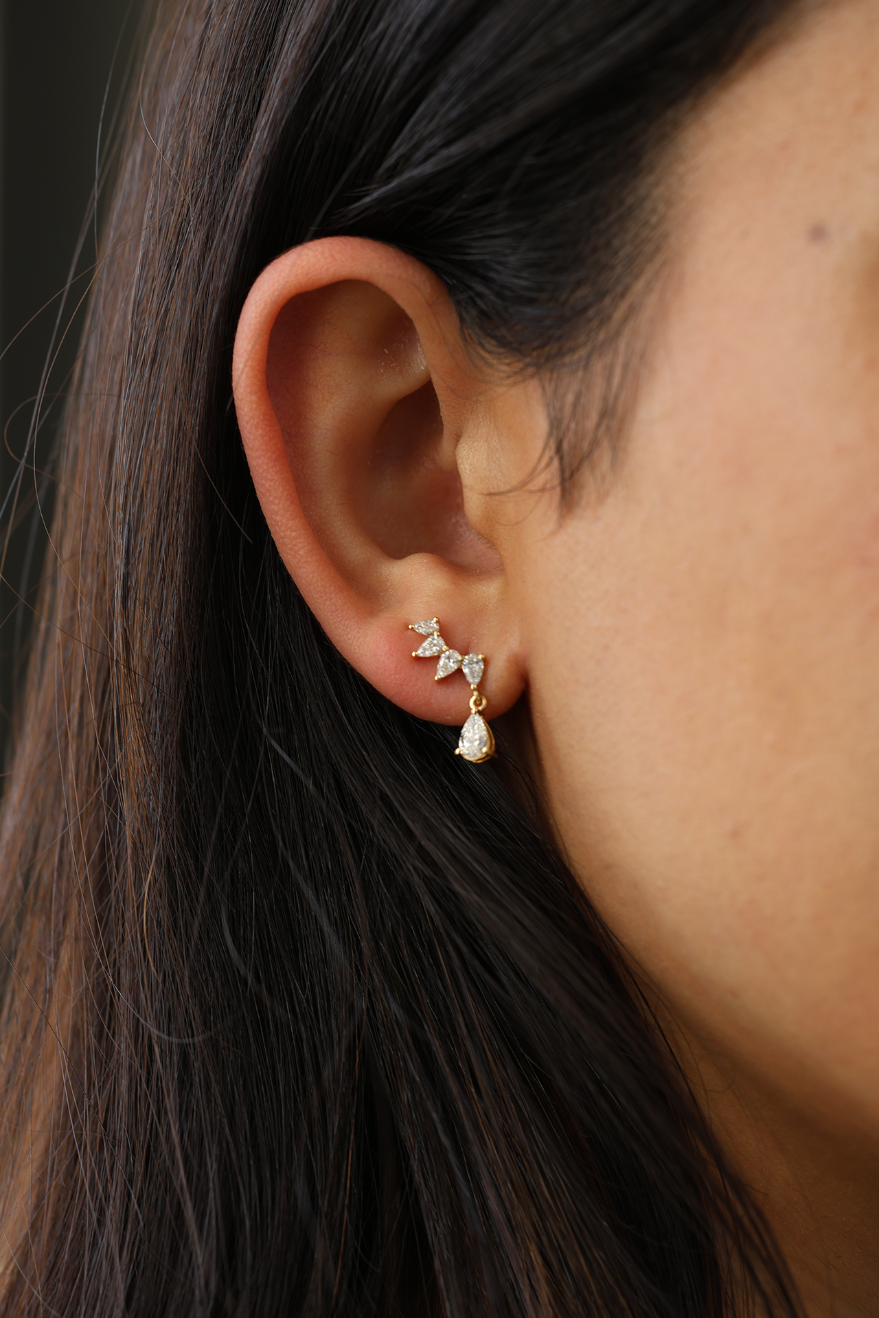 18KT White Gold Pear Natural Diamond Climber Earrings 0.95ctw E-946PS