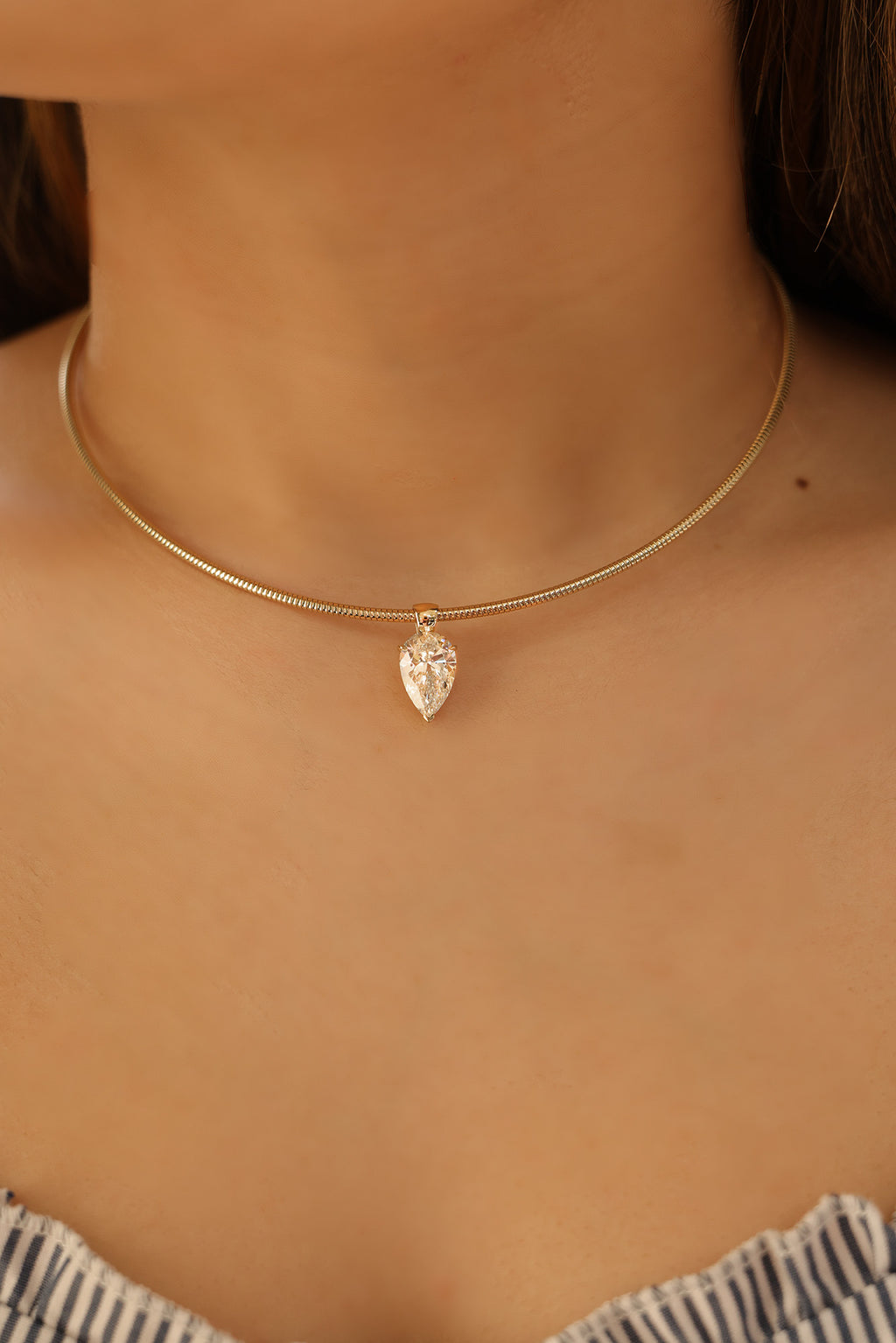 14K Yellow Gold Lab Grown Pear Diamond Collar Necklace 10.2ct N-323PS