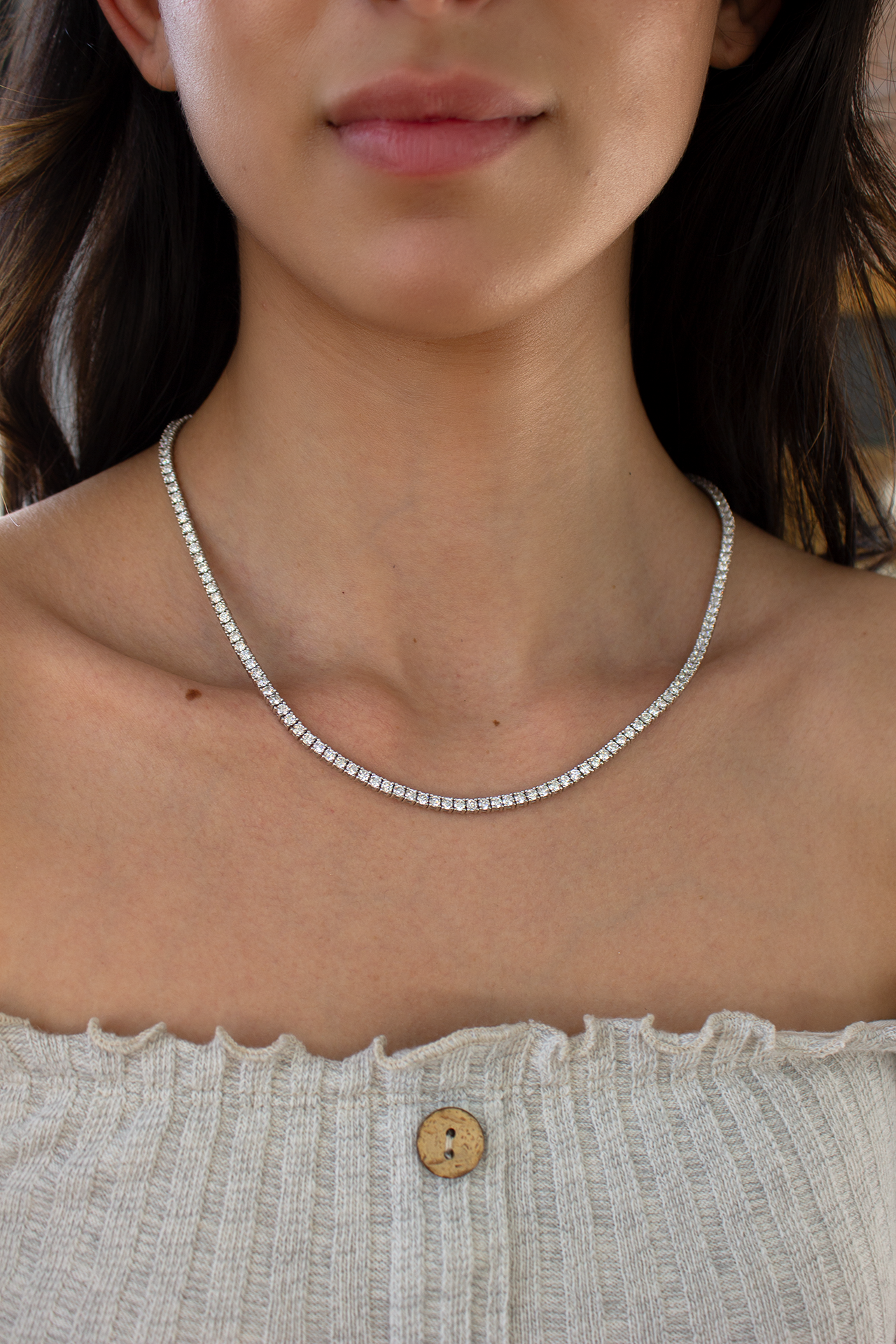 18K White Gold Round Natural Diamond Tennis Necklace 26.1ct N-13685RD