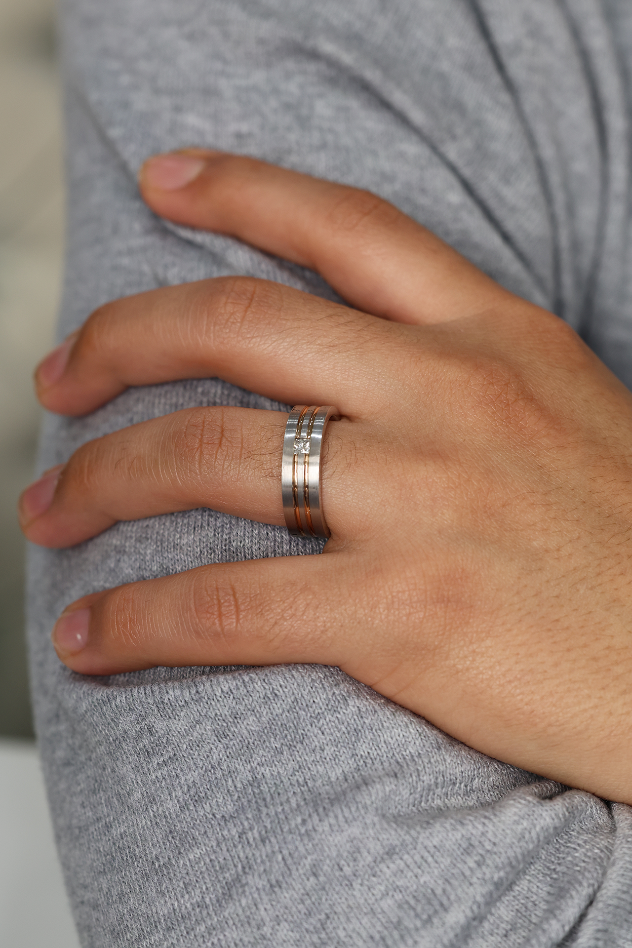 Men's TWO TONE - WG/YG (2 STRIPS) Princess Ring 0.23 cts.