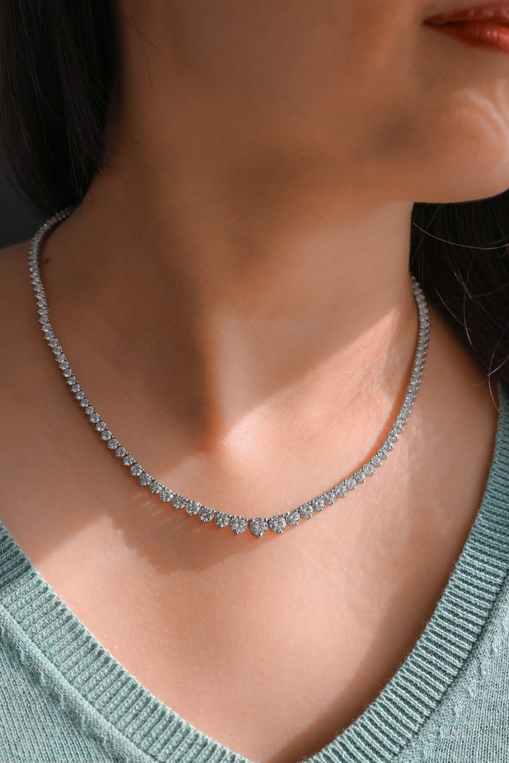 14K White Gold Round Diamond Gradual Tennis Necklace 17.6ct N-1472RD