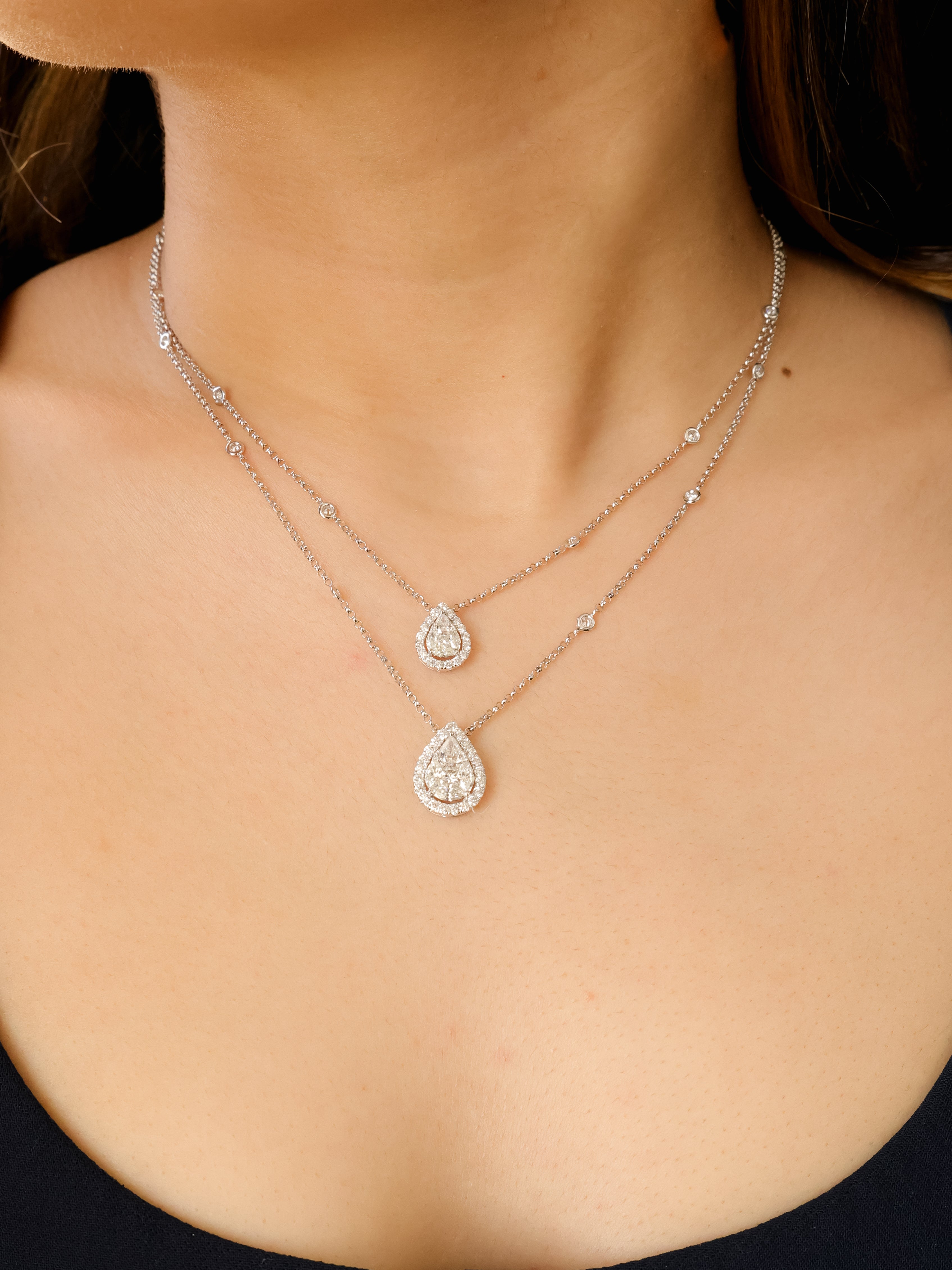 18K White Gold Pear-Shaped Diamond Drop Necklace 10ct N-275INV