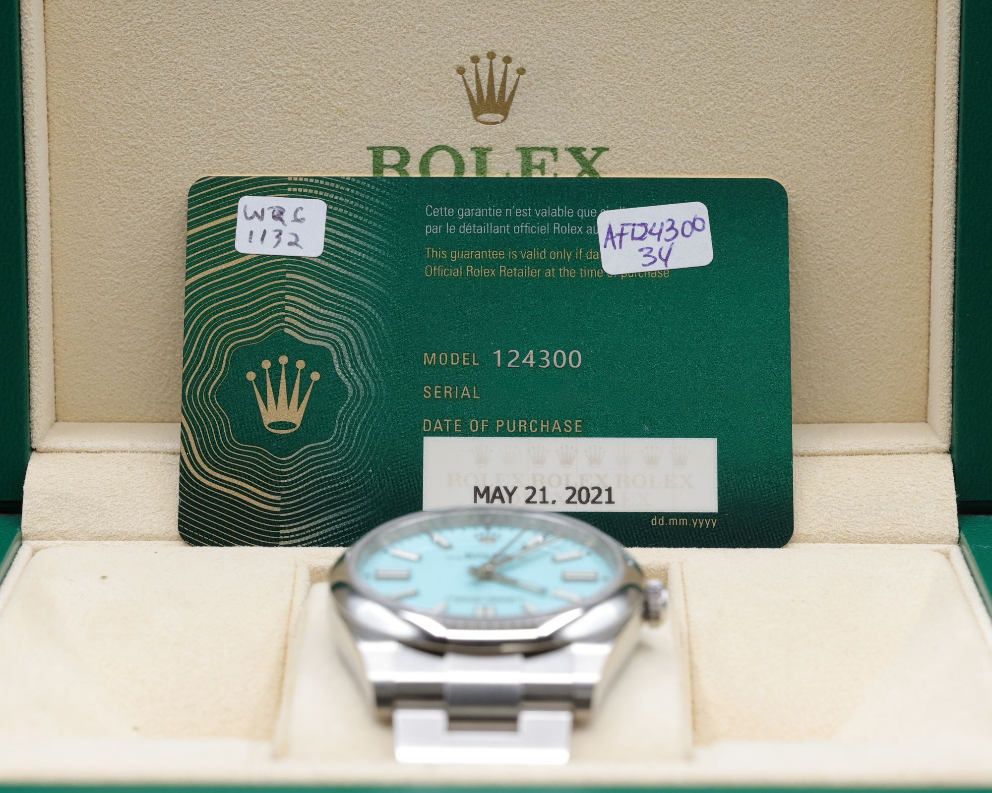 Rolex Oyster Perpetual 41 Turquoise Blue Index Dial on Oyster 124300 Complete 2021