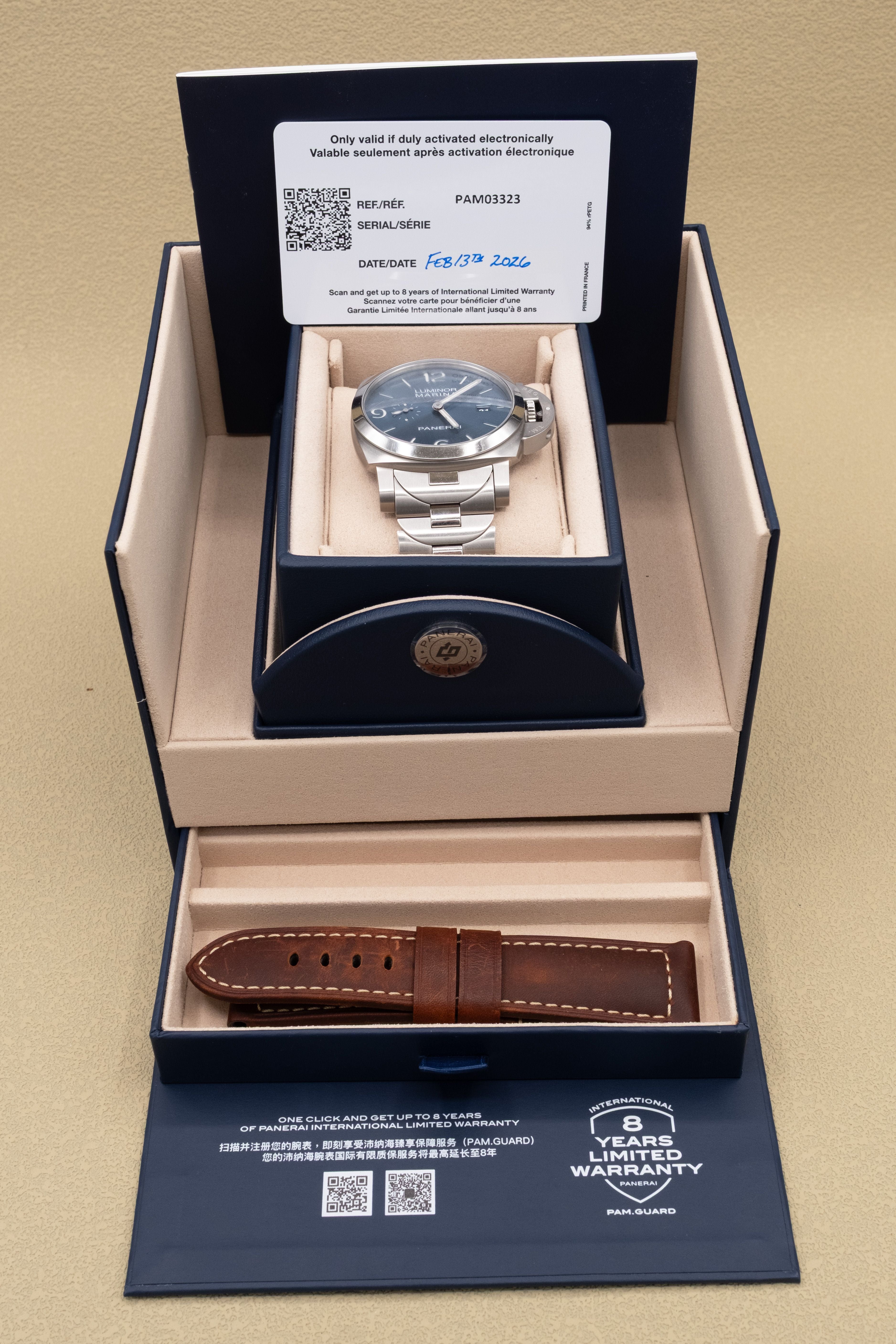 Panerai Luminor Marina Blue Dial on Steel PAM03323 Complete 2026
