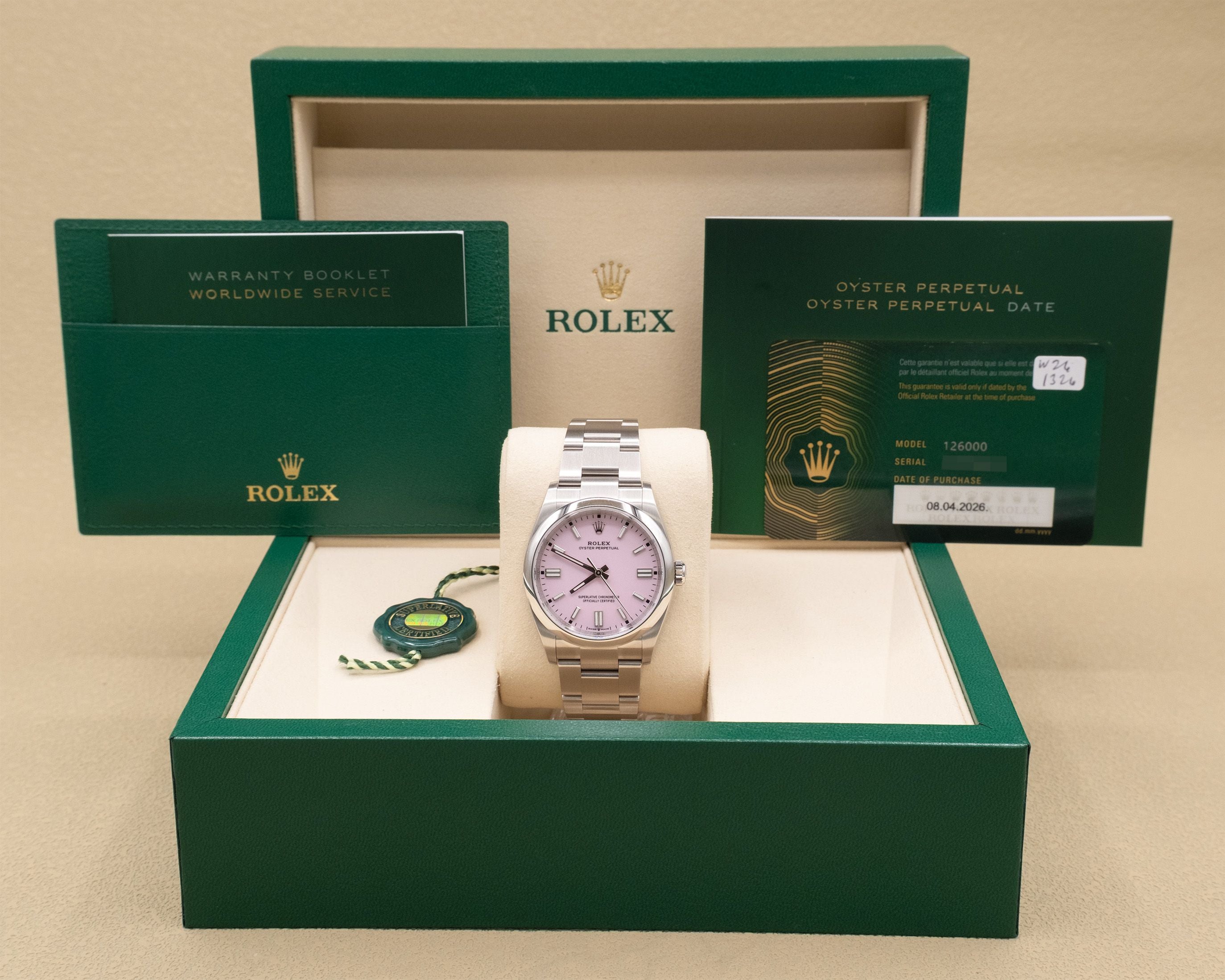Rolex Oyster Perpetual 36 Candy Pink Index Dial on Oyster 126000 Complete 2026