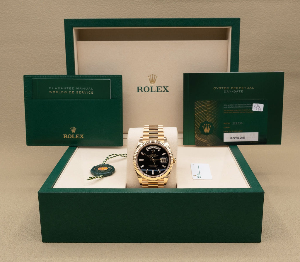 Rolex Day-Date 40 Onyx Dial on President 228238 Complete 2026