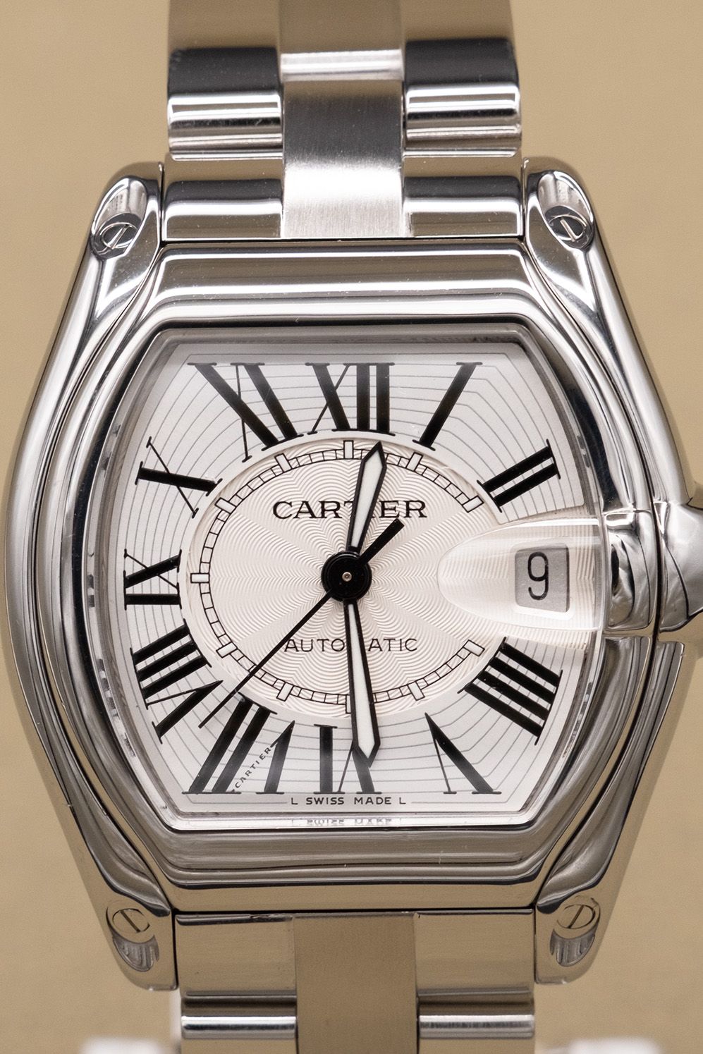 Cartier Roadster Silver And Steel Roman Dial on Bracelet W62025V3