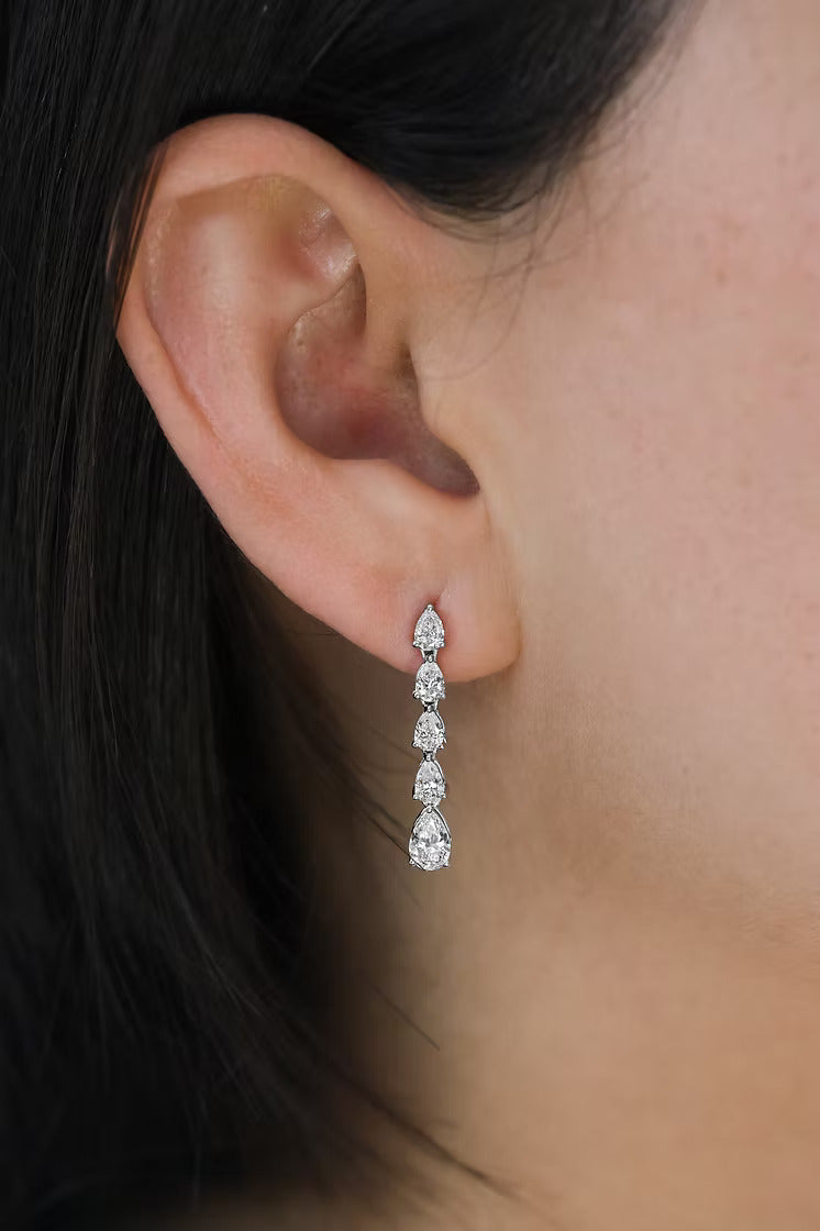 14KT White Gold Pear Natural Diamond Dangle Earrings 1.91ctw E-203PS