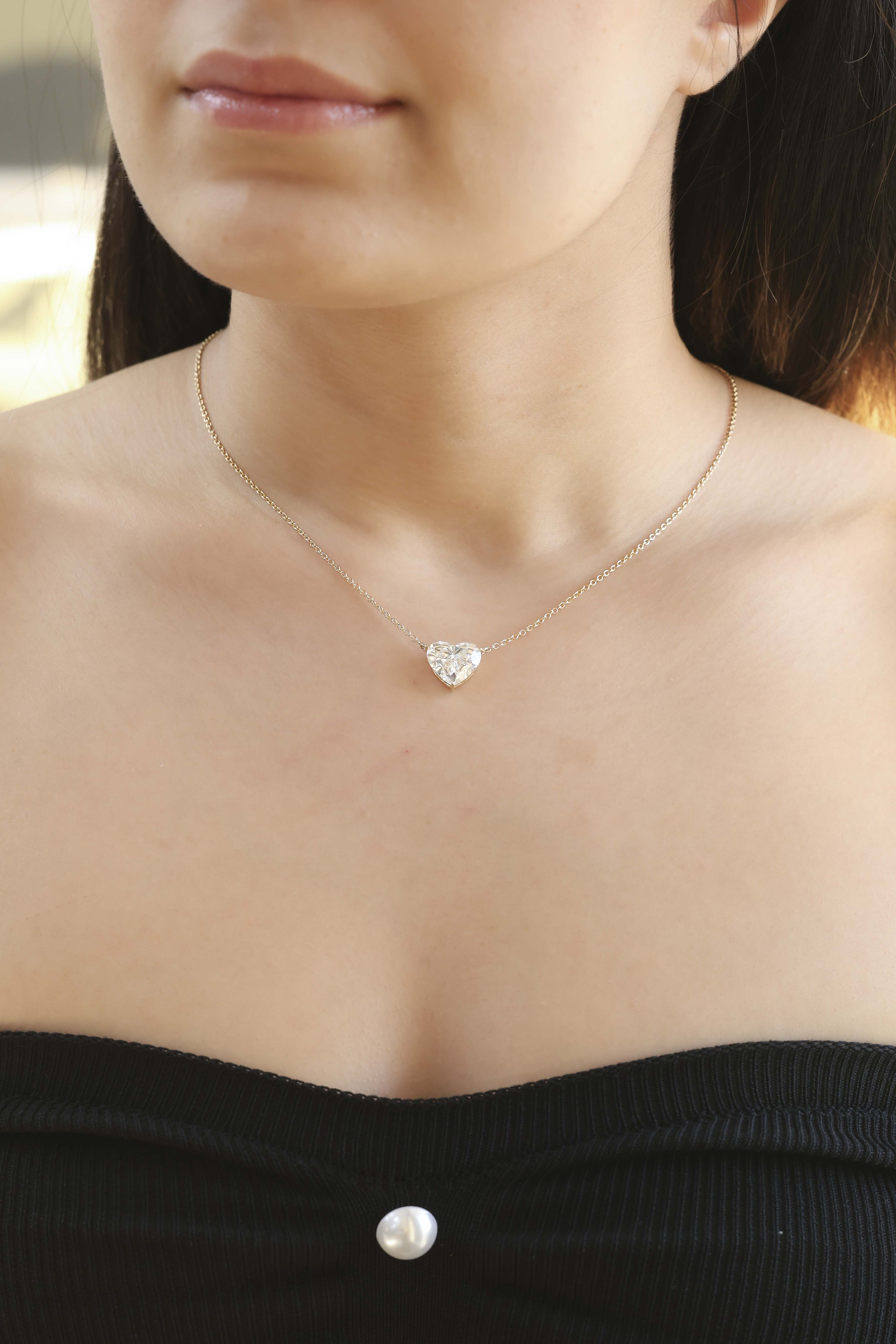 14K Yellow Gold Heart Natural Diamond Solitaire Pendant 2.2ct P-603HS