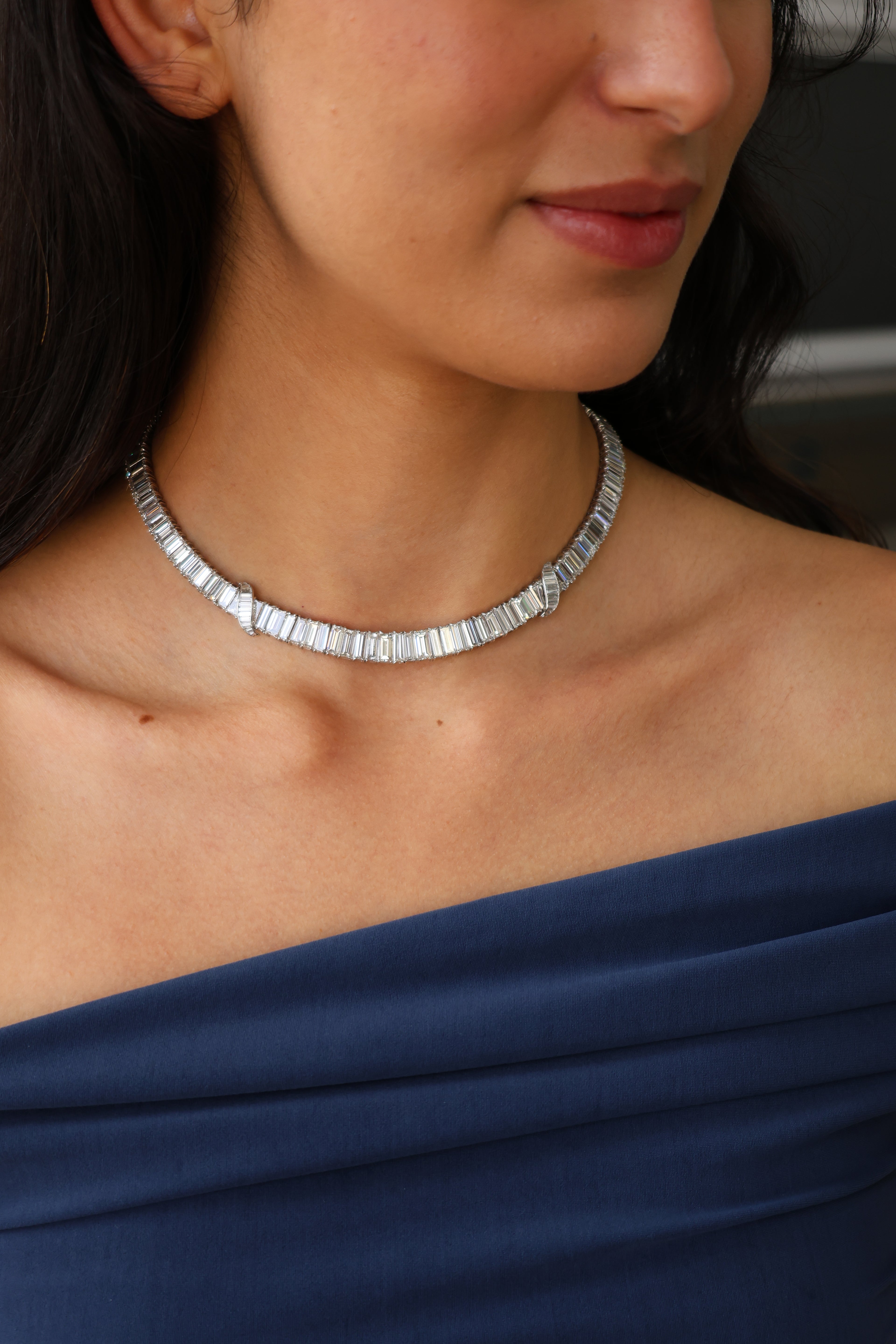 Platinum Emerald Cut Natural Diamond Necklace 49.5ct N-50EM