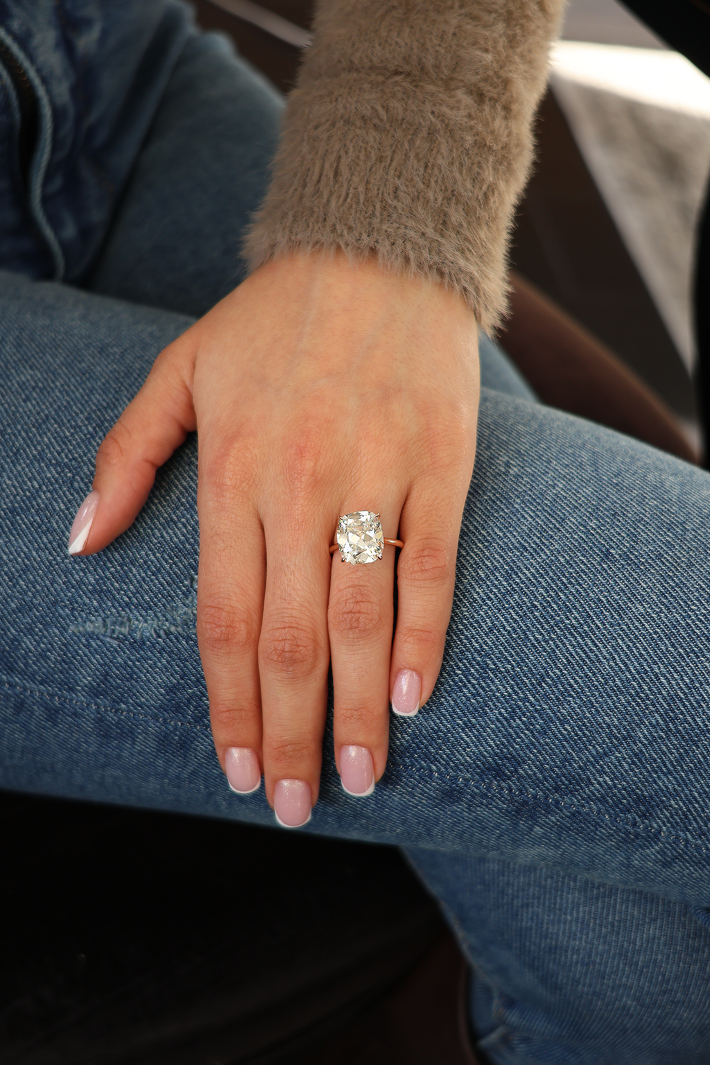 Cushion Diamond Solitaire 18KT Rose Gold Ring 8.03ct R-803CUR