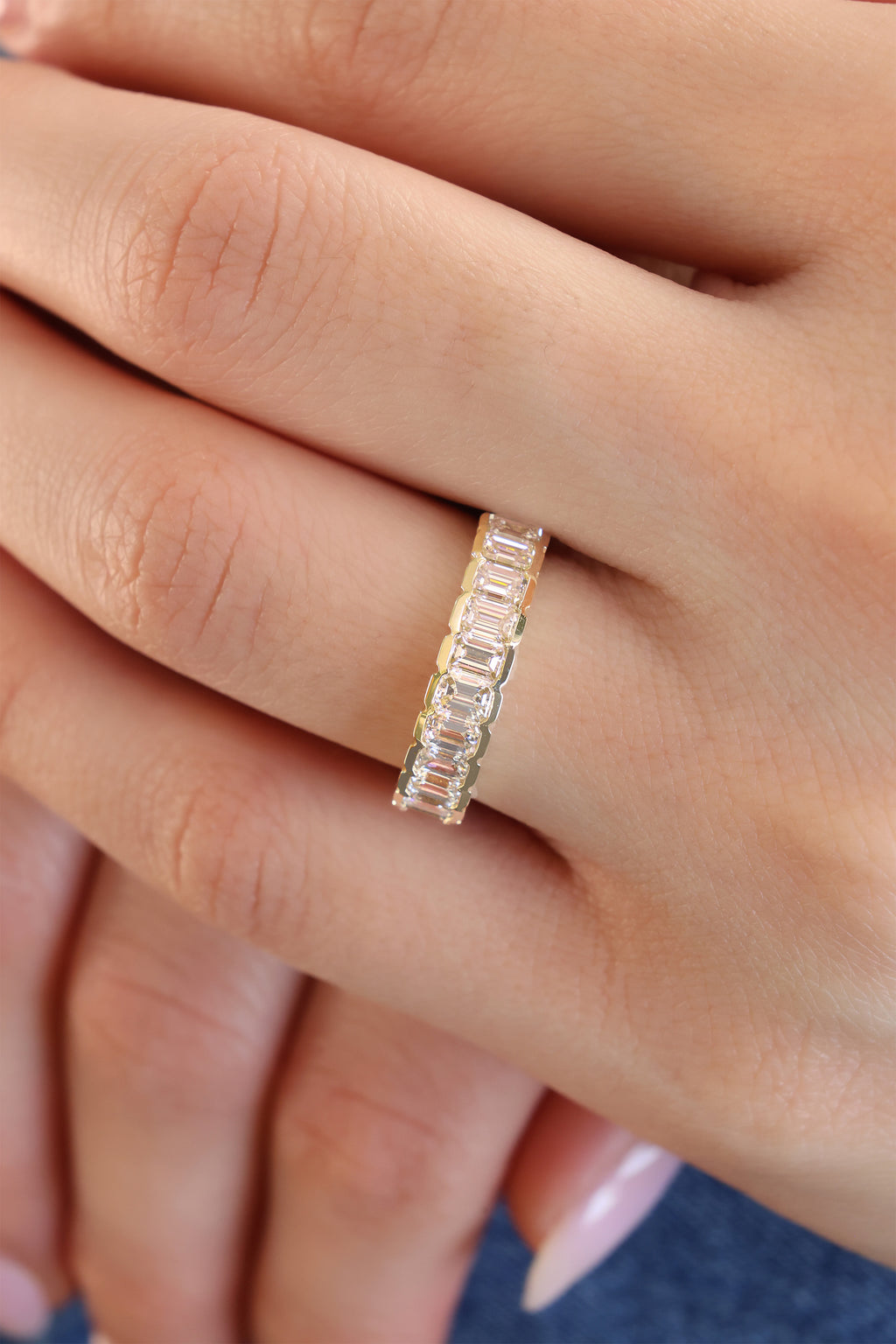 Emerald Cut Diamond Half Eternity Band 14KT Yellow Gold 1.98ct R-198EM
