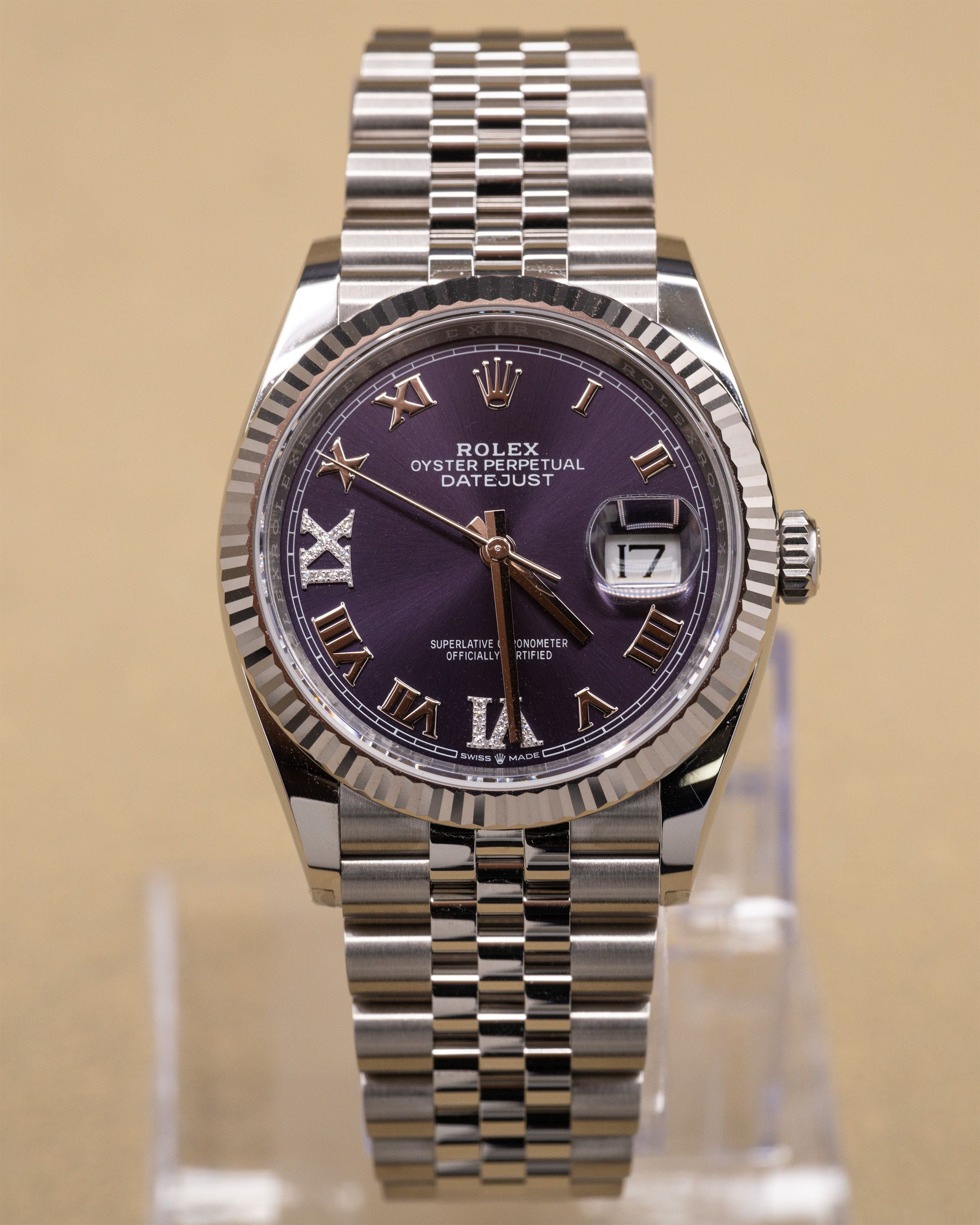 Rolex Datejust 36 Aubergine Purple Diamond Roman Vi And Ix Dial on Jubilee 126234 Complete 2026