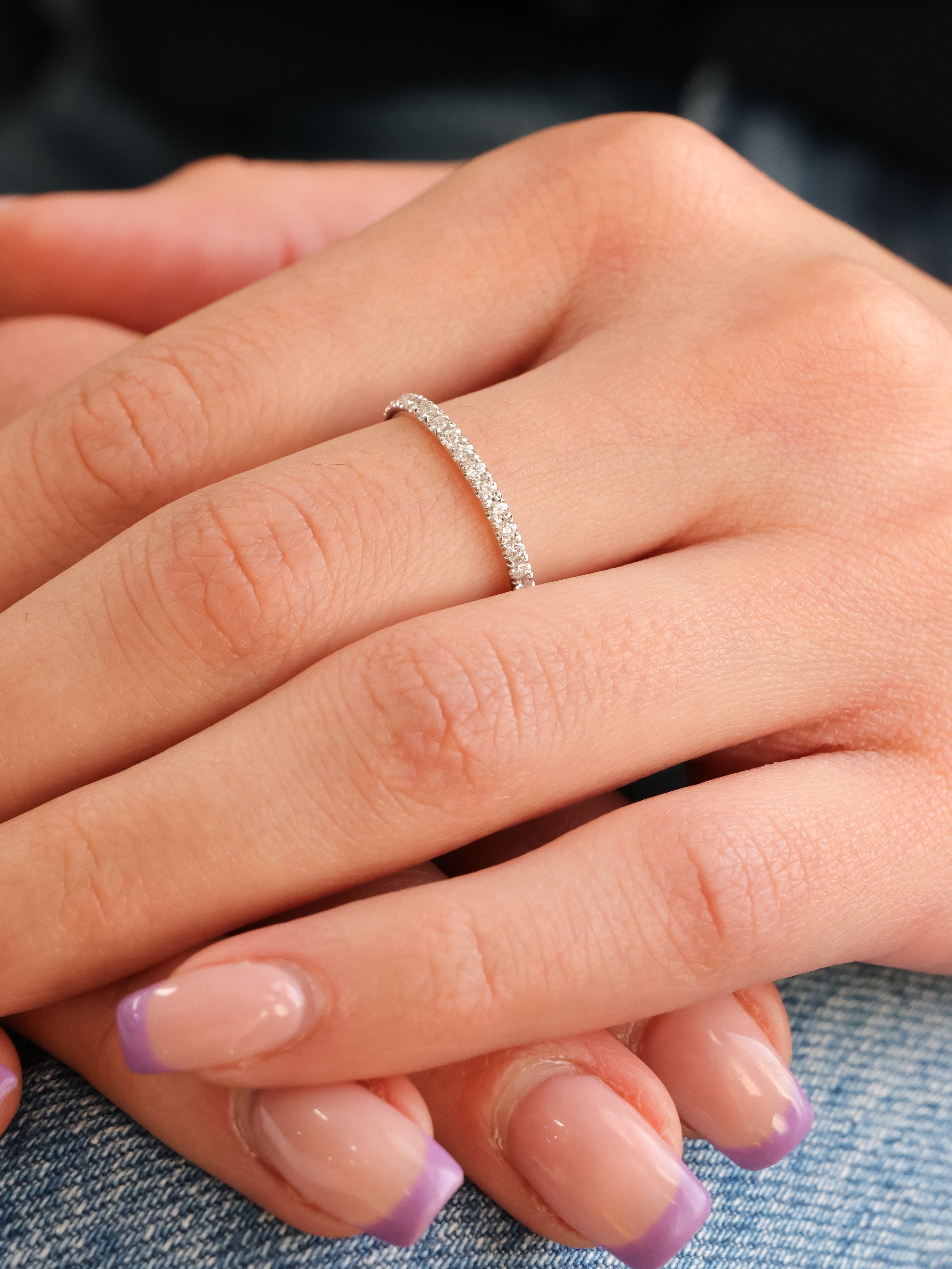 Round Diamond Eternity Stackable Thin Band 18KT Gold 0.5ct R-50