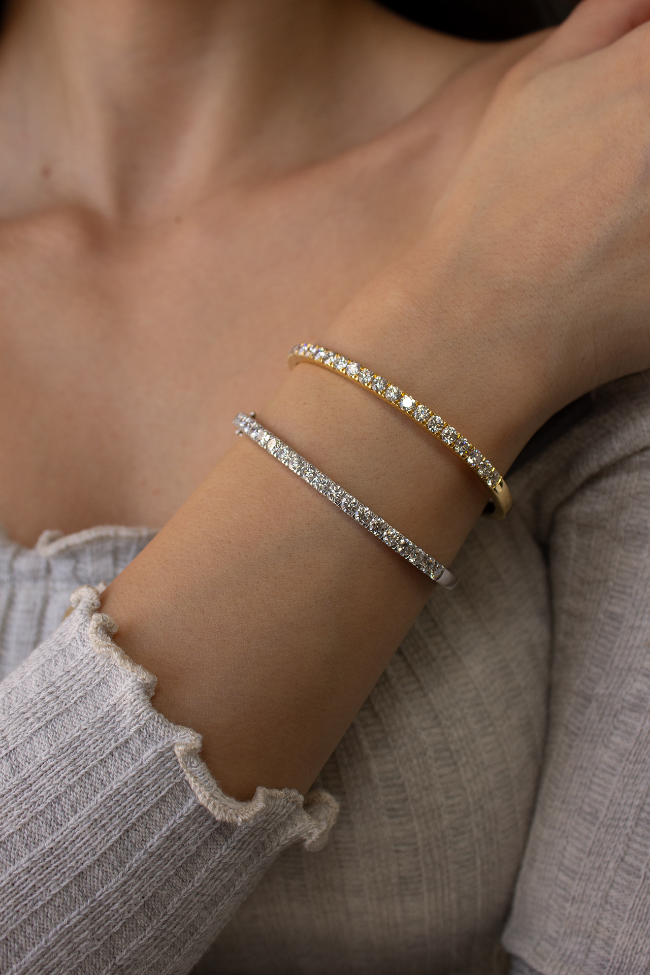 Gold Diamond Bangle and Cuff Bracelet B-300B