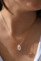 14K Yellow Gold Pear Natural Diamond Solitaire Pendant P-502PS