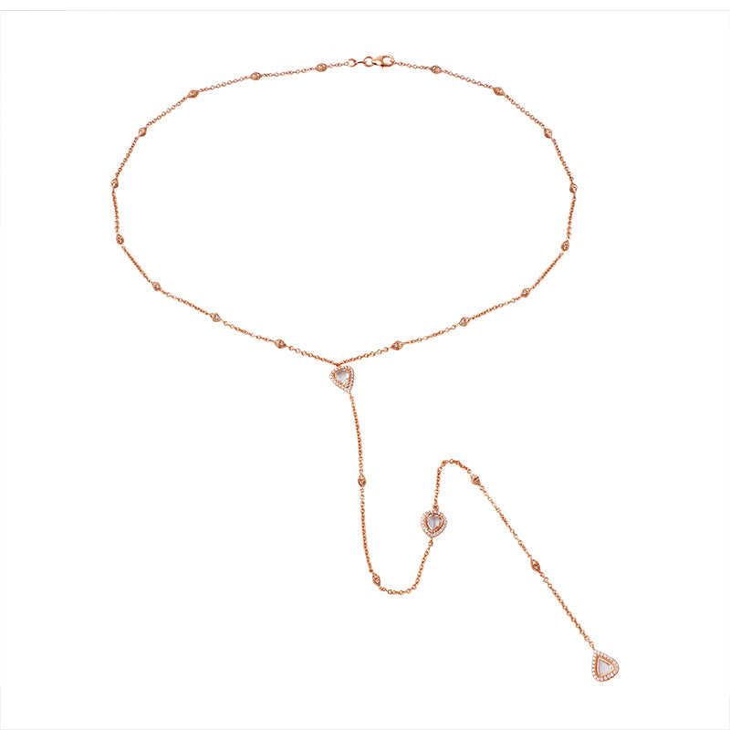 18K Rose Gold Round & Pear Natural Diamond Lariat Necklace N-308