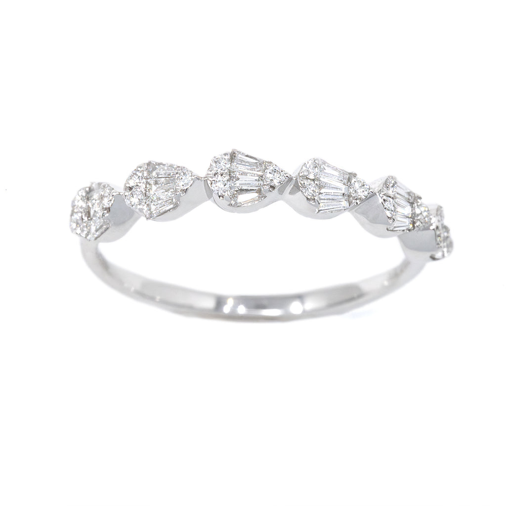 Pear Baguette & Round Diamond 18KT White Gold Ring 0.32ct R-13929A