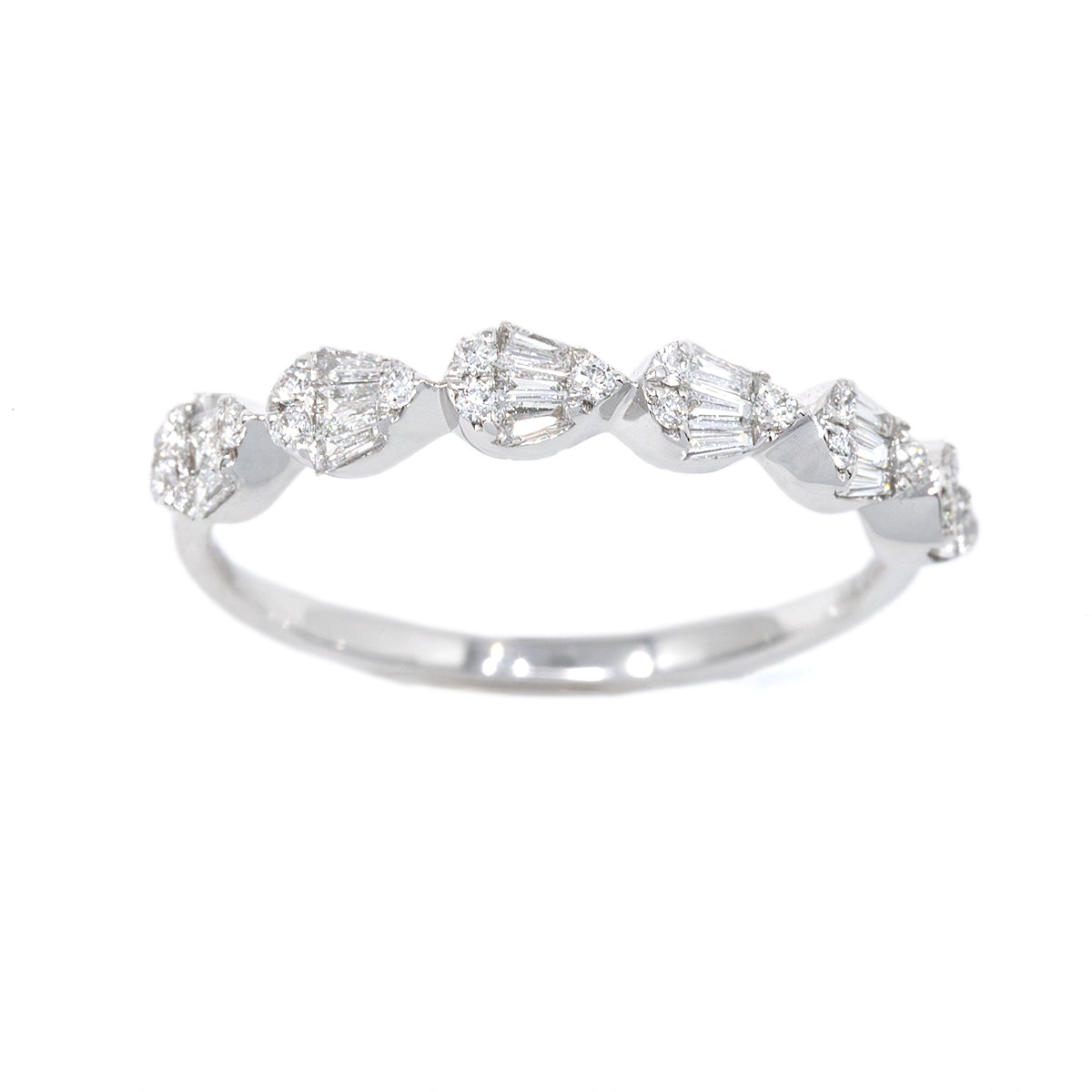 Pear Baguette & Round Diamond 18KT White Gold Ring 0.32ct R-13929A