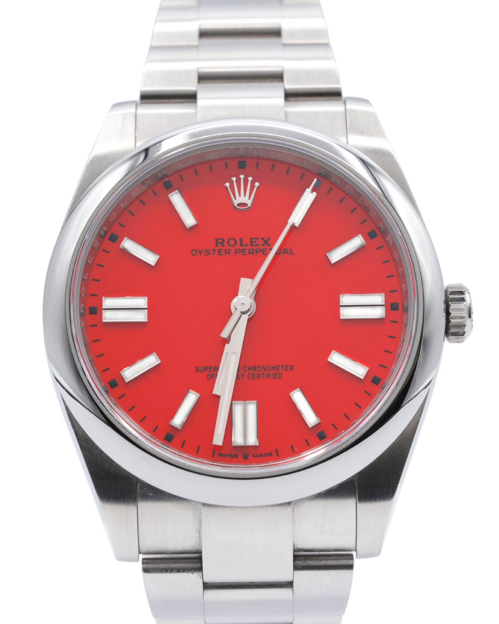 Rolex Oyster Perpetual 41 Coral Red Index Dial on Oyster 124300 Complete 2021