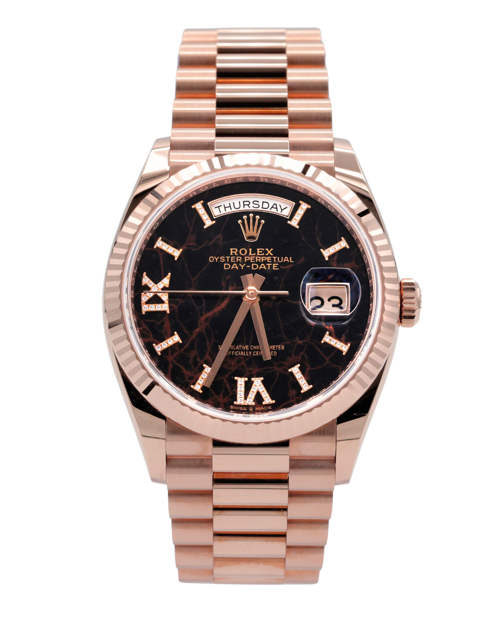 Rolex Day-Date 36 Eisenkiesel Diamond Dial on Diamond President 128235 Complete 2022