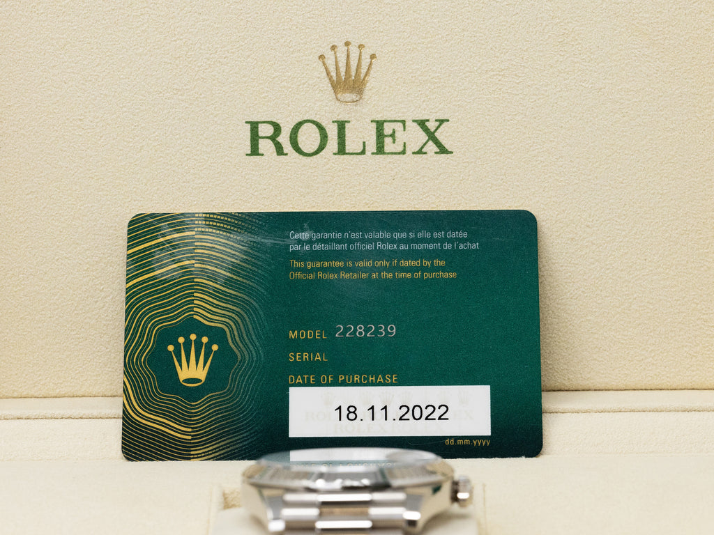 Rolex Day-Date 40 Black Baguette Diamond Dial on President 228239 Complete 2022
