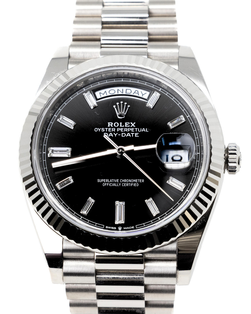 Rolex Day-Date 40 Black Baguette Diamond Dial on President 228239 Complete 2022