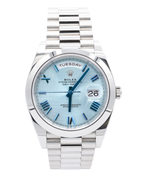 Rolex Day-Date 40 Ice Blue Quadrant Motif Bevelled Roman Dial on President 228206 Complete 2020