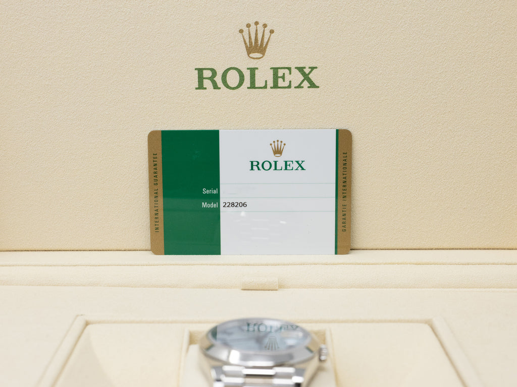 Rolex Day-Date 40 Ice Blue Quadrant Motif Bevelled Roman Dial on President 228206 Complete 2020