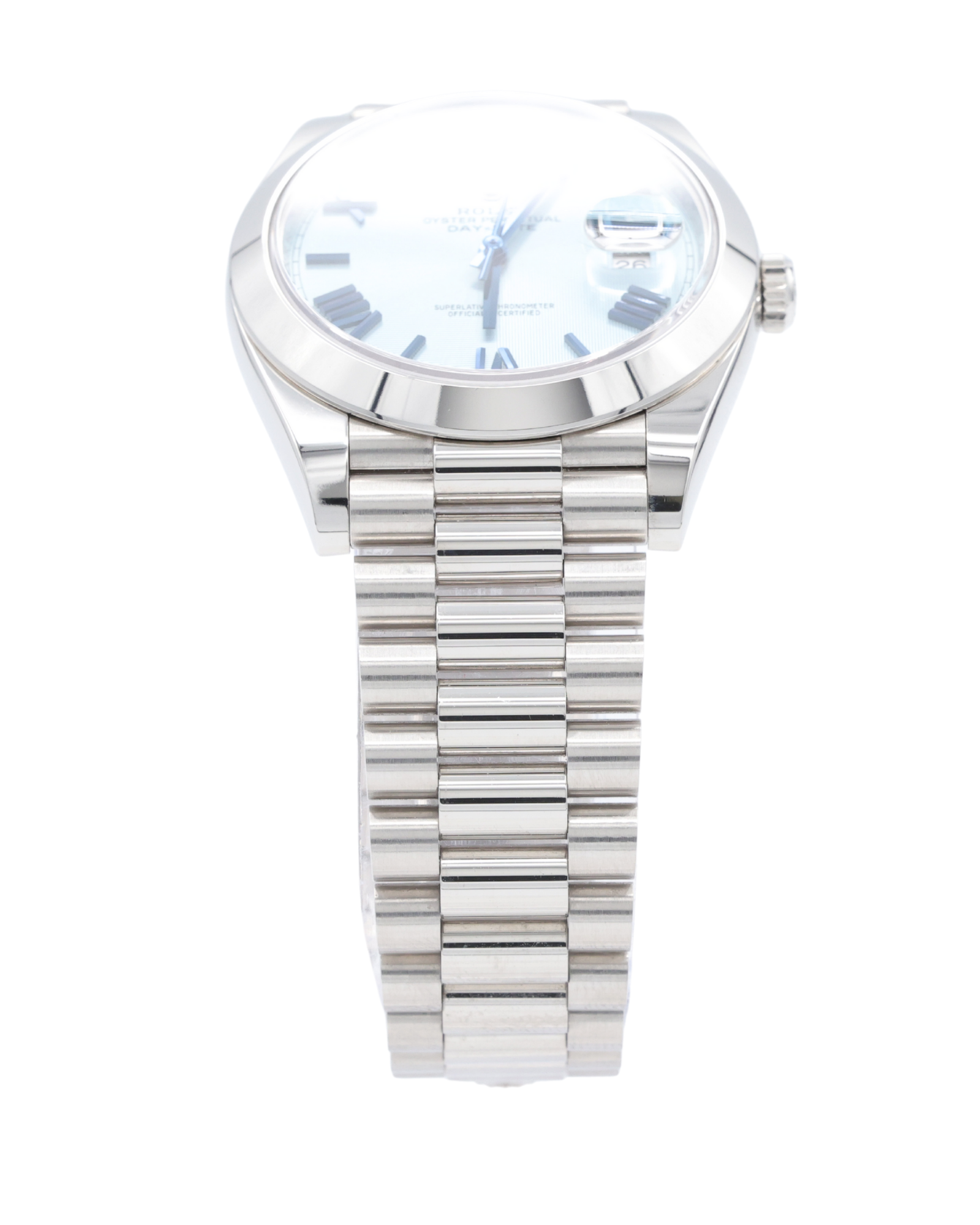 Rolex Day-Date 40 Ice Blue Quadrant Motif Bevelled Roman Dial on President 228206 Complete 2020