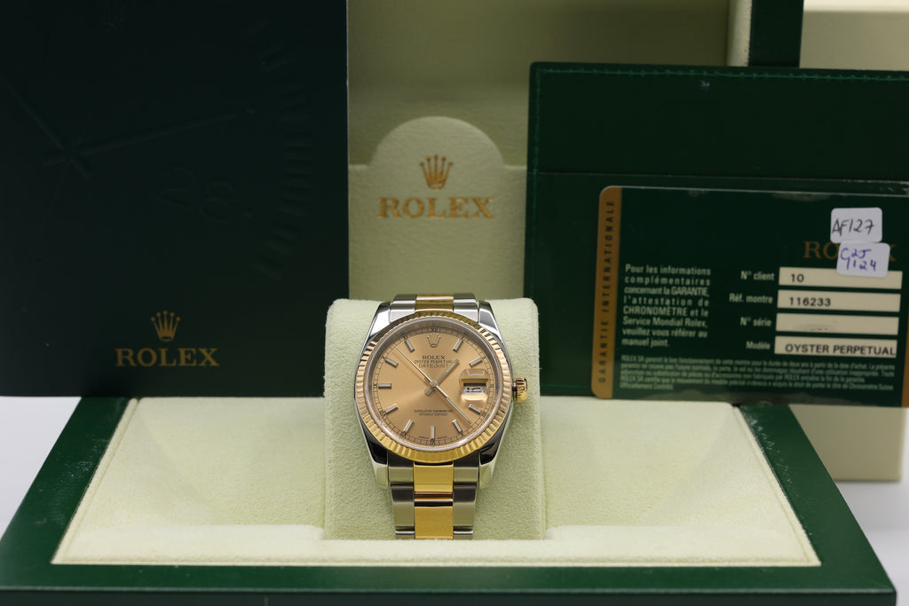 Rolex Datejust Champagne Stick Dial on Oyster 116233 Complete 2012