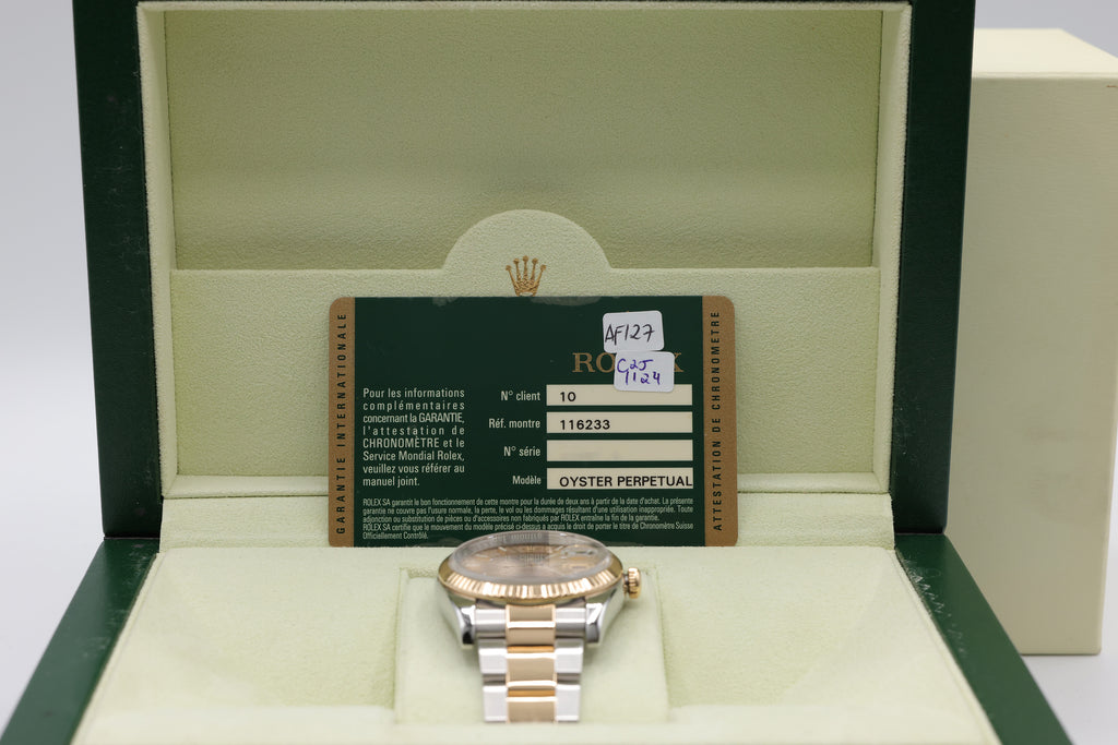 Rolex Datejust Champagne Stick Dial on Oyster 116233 Complete 2012