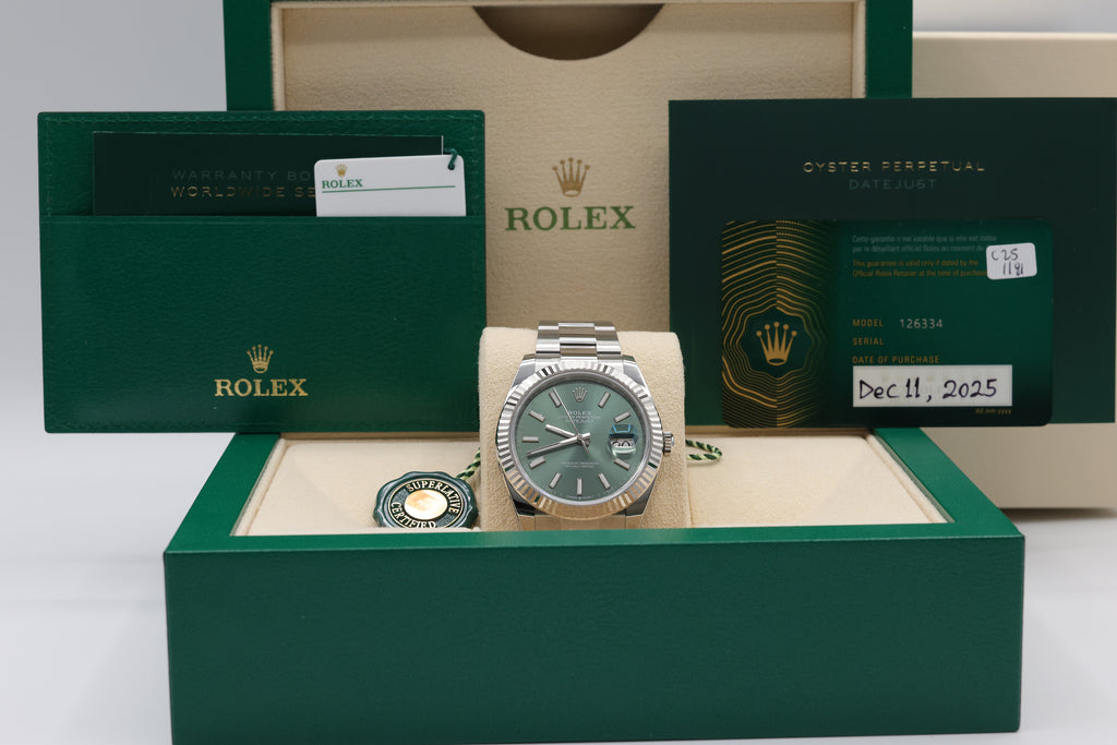 Rolex Datejust 41 Mint Green Index Dial on Oyster 126334 Complete 2025