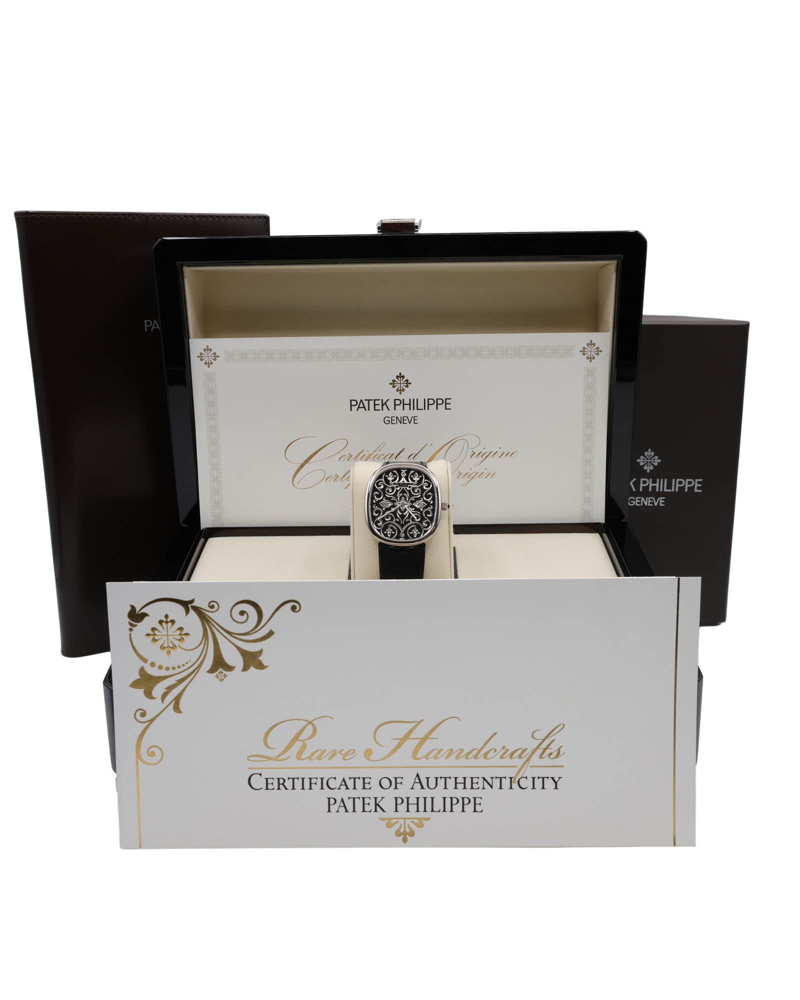 Patek Philippe Golden Ellipse Hand-Engraved And Black Enameled Dial on Strap 5738/51G-001 Complete 2025
