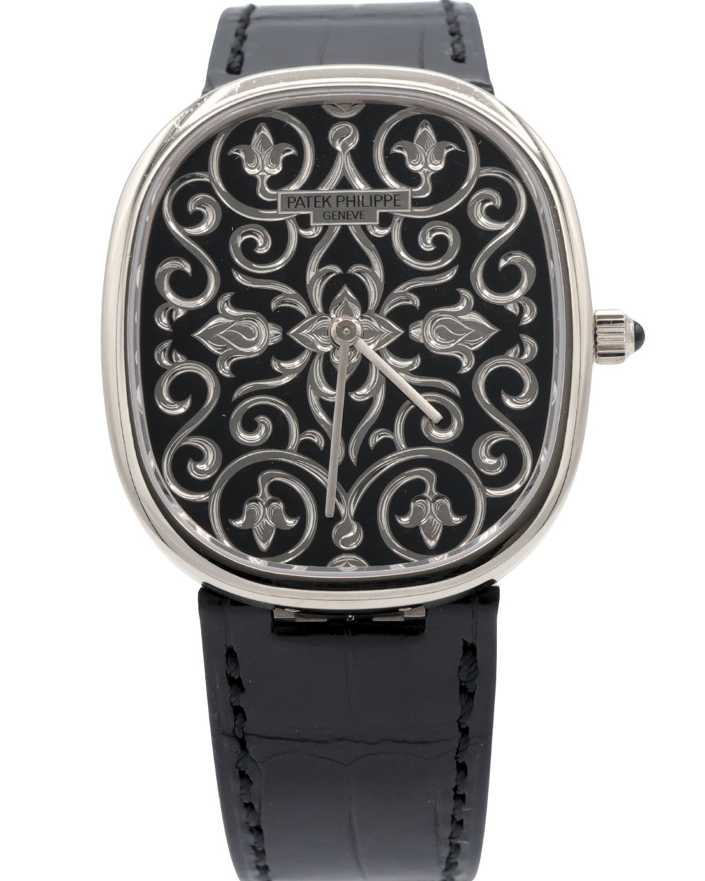 Patek Philippe Golden Ellipse Hand-Engraved And Black Enameled Dial on Strap 5738/51G-001 Complete 2025